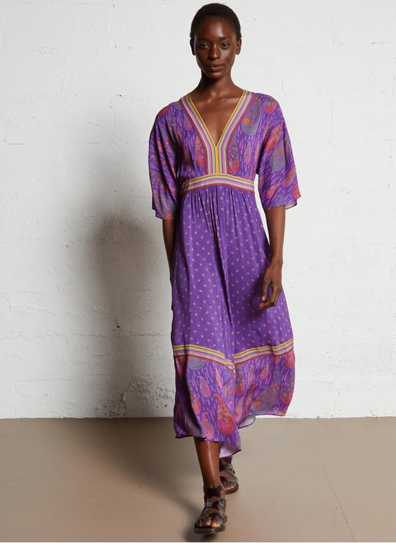 Robe midi col v imprimée lalo Violet by BA&SH BA&SH Robe midi col v imprimée lalo Violet