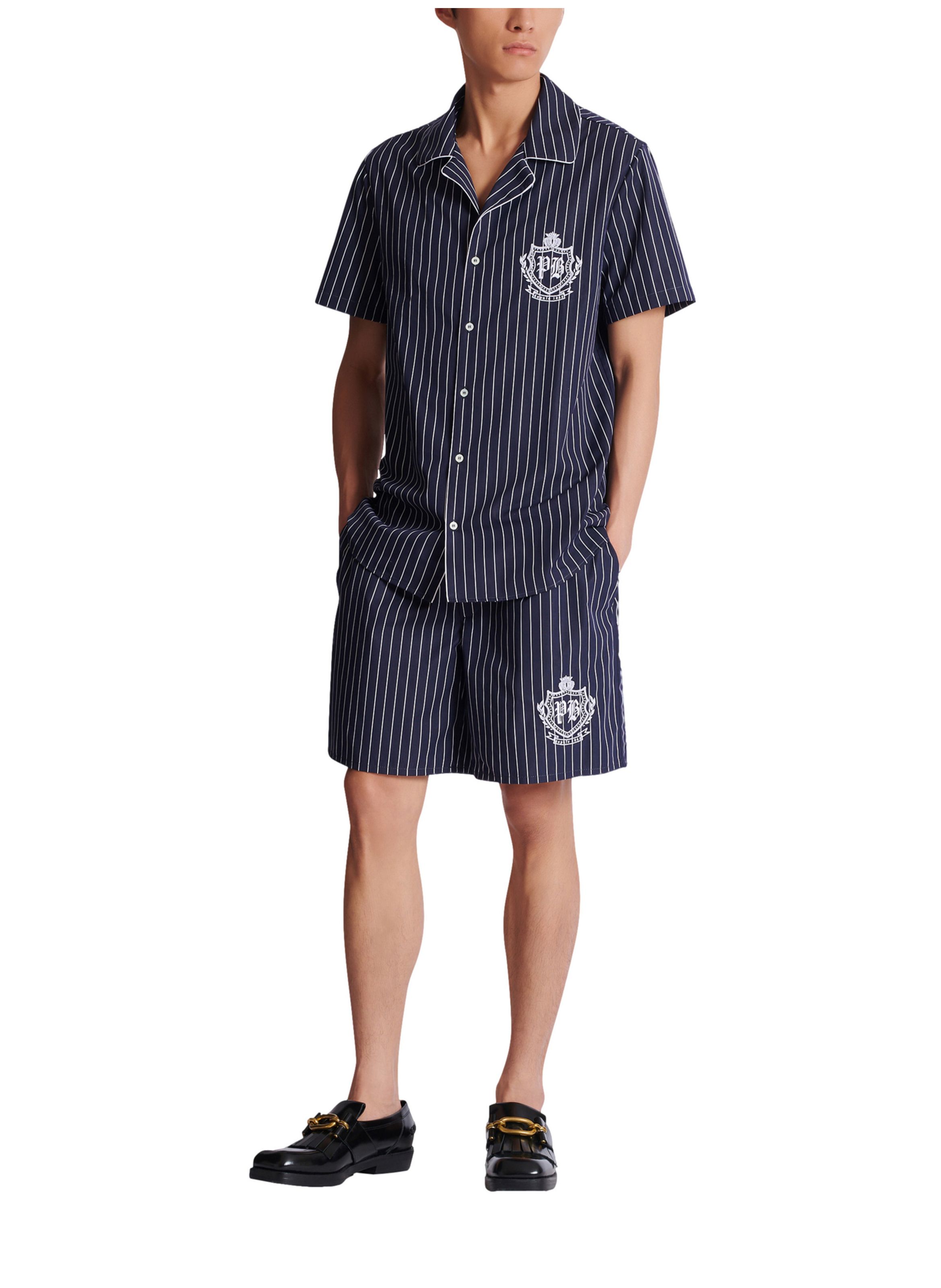 Chemise pyjama en popeline à rayures BALMAIN Bleu