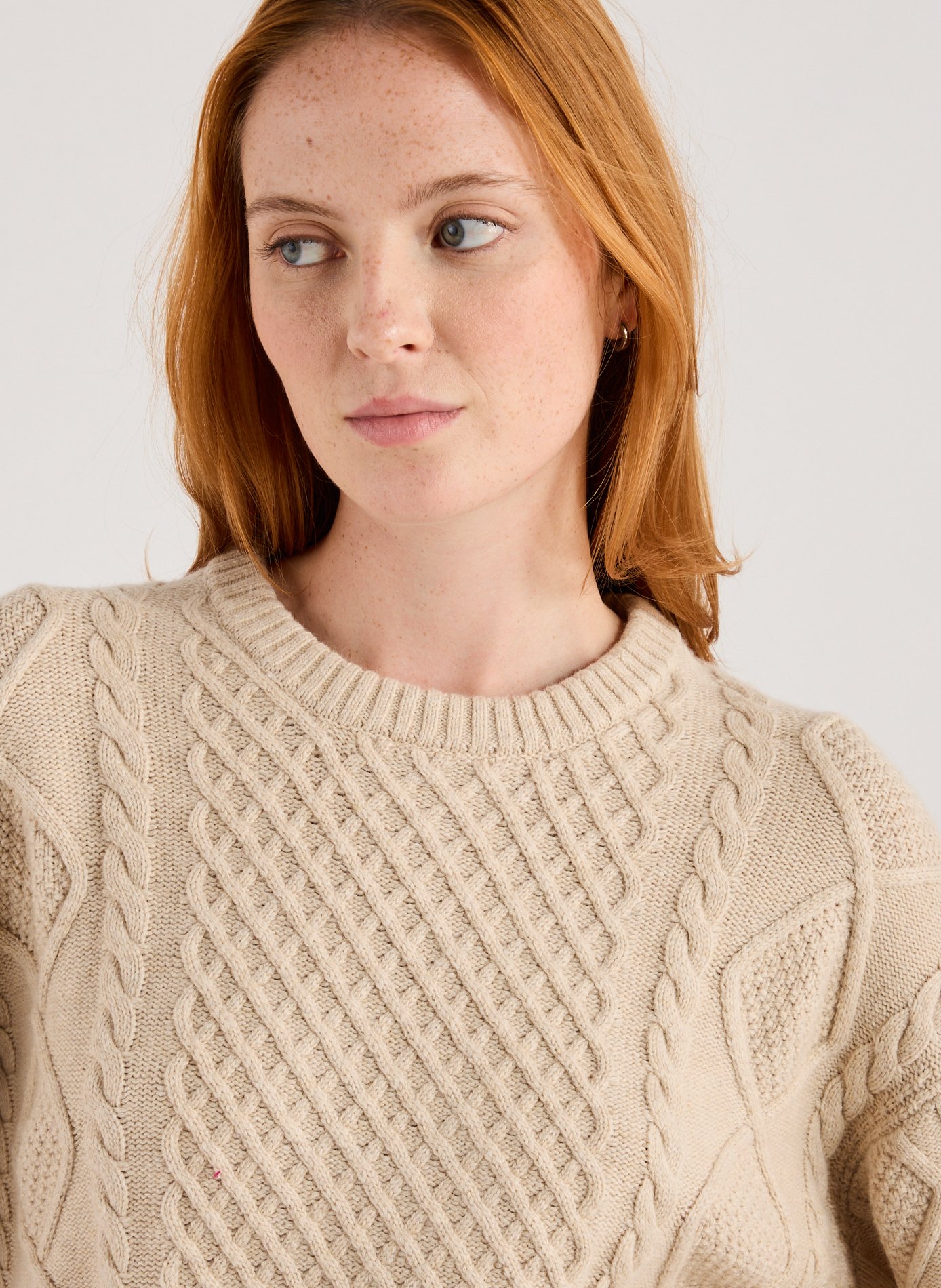 Pull col rond en coton et laine mélangés GUESS Beige