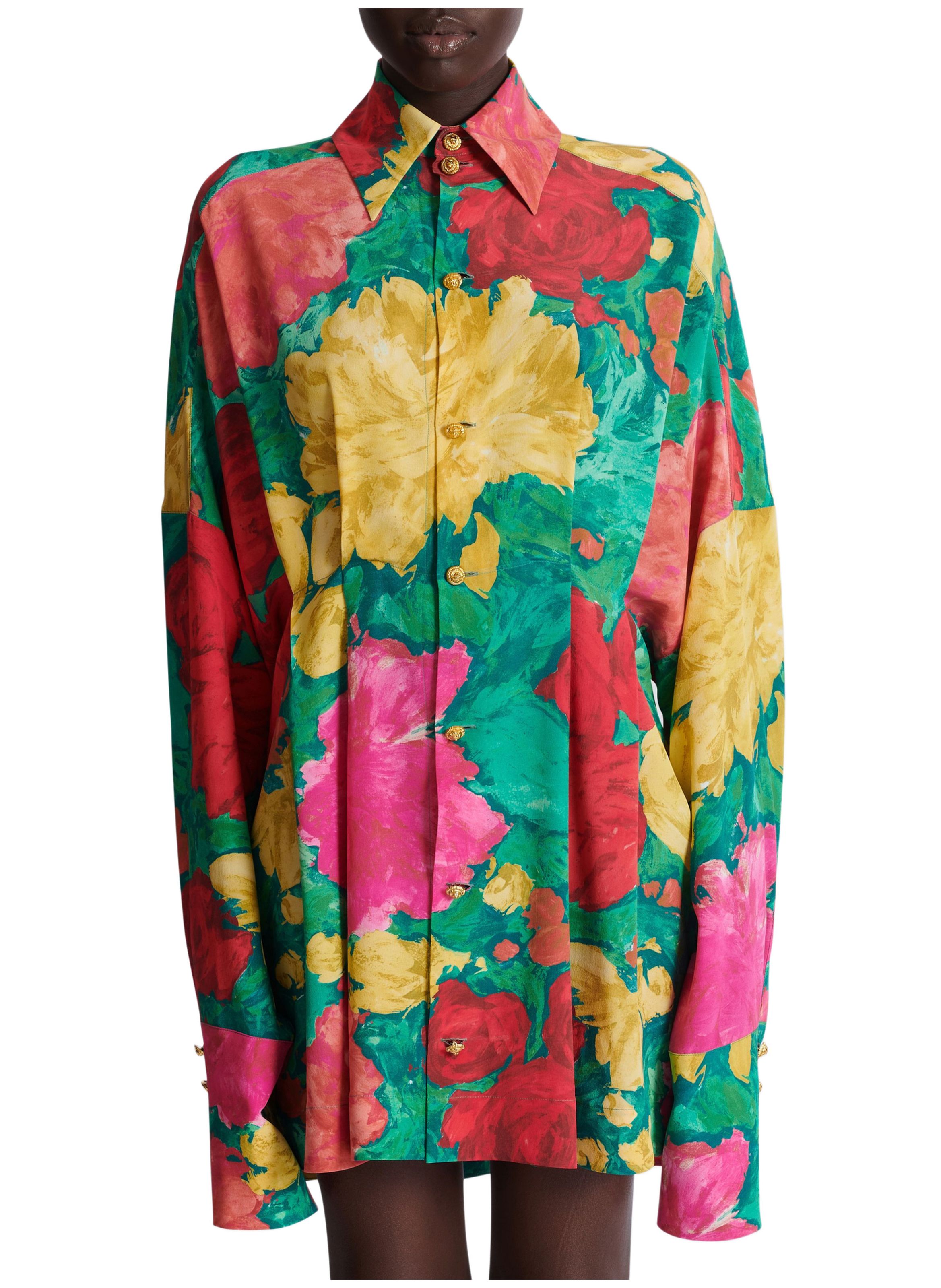 Robe-chemise en crêpe à imprimé roses BALMAIN Multicolore