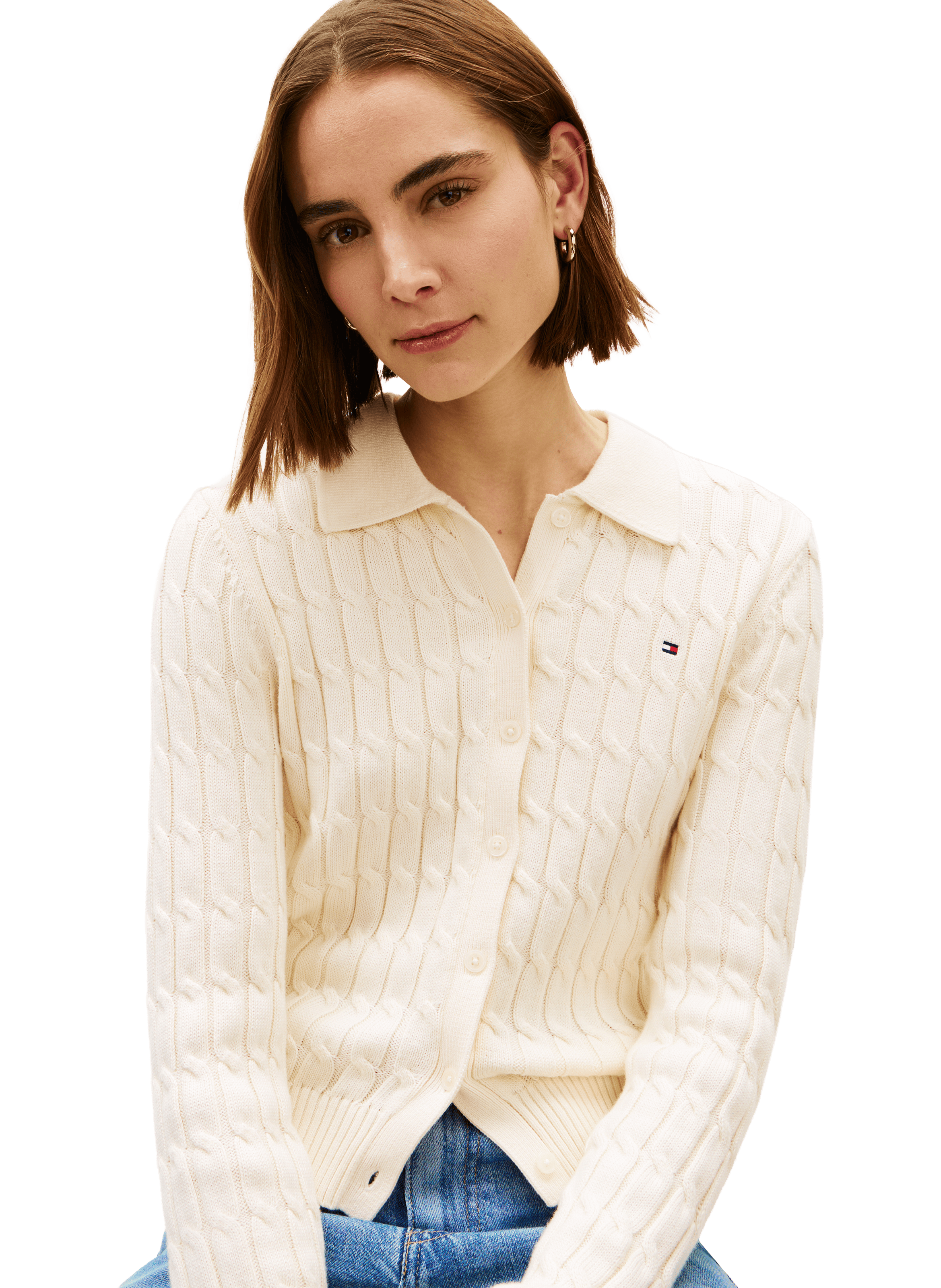 Ribbed cotton knit cardigan TOMMY HILFIGER Beige