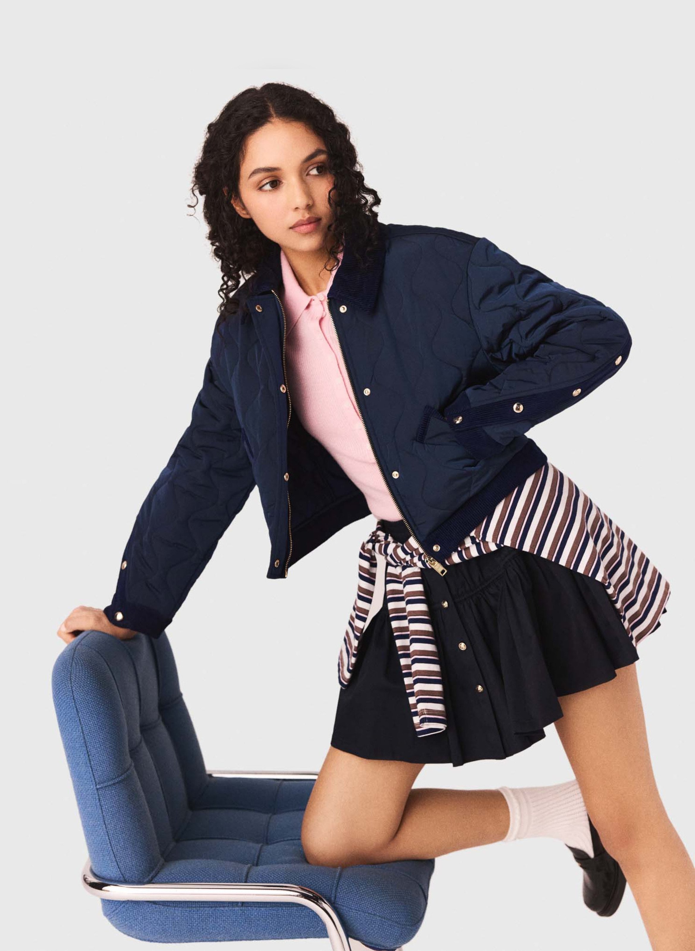 Veste matelassée à détails velours MAJE Bleu