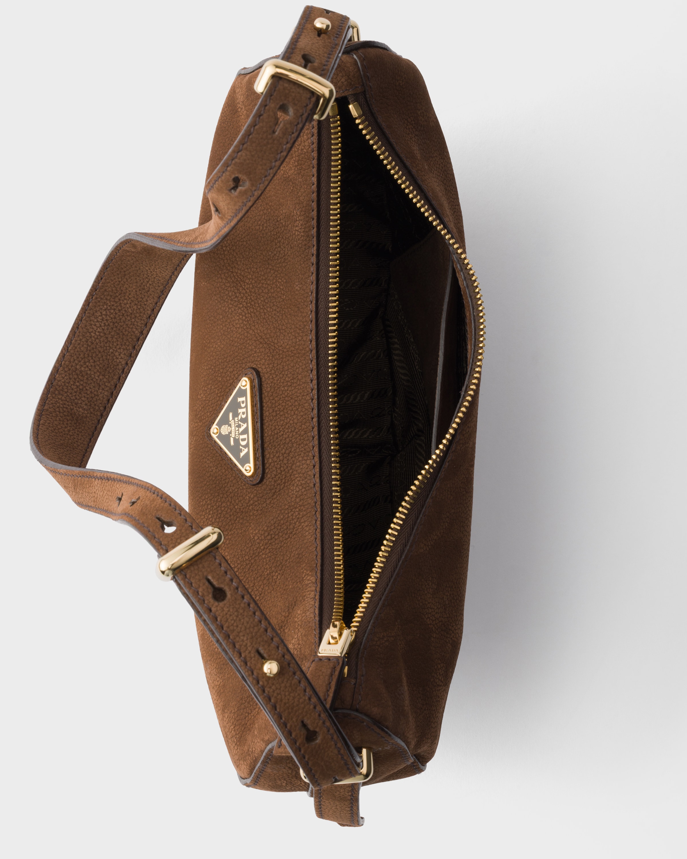 Petit sac prada arqué en cuir nubuck PRADA Marron