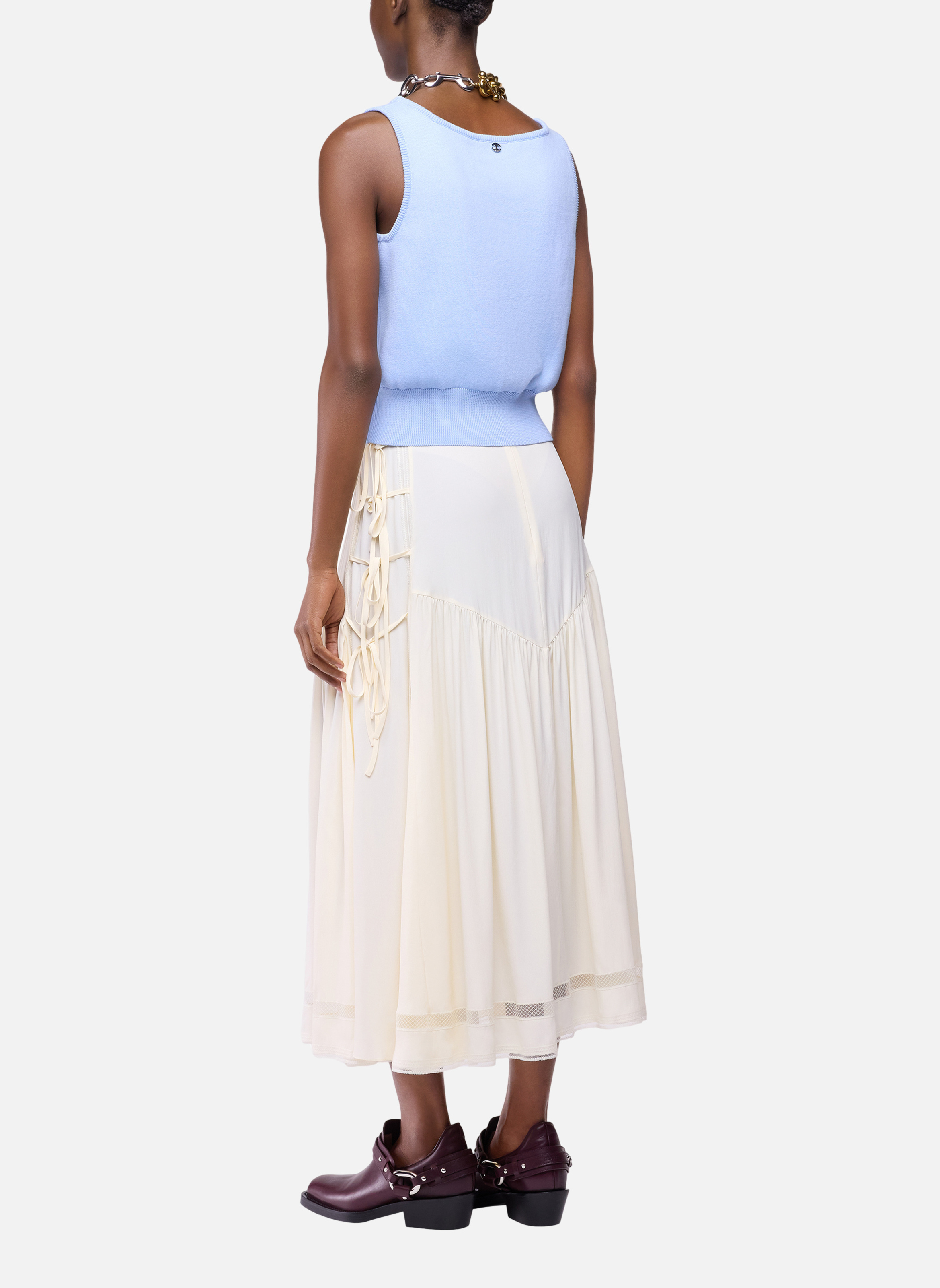 Débardeur en laine tricotée avec broderie florale RABANNE Bleu