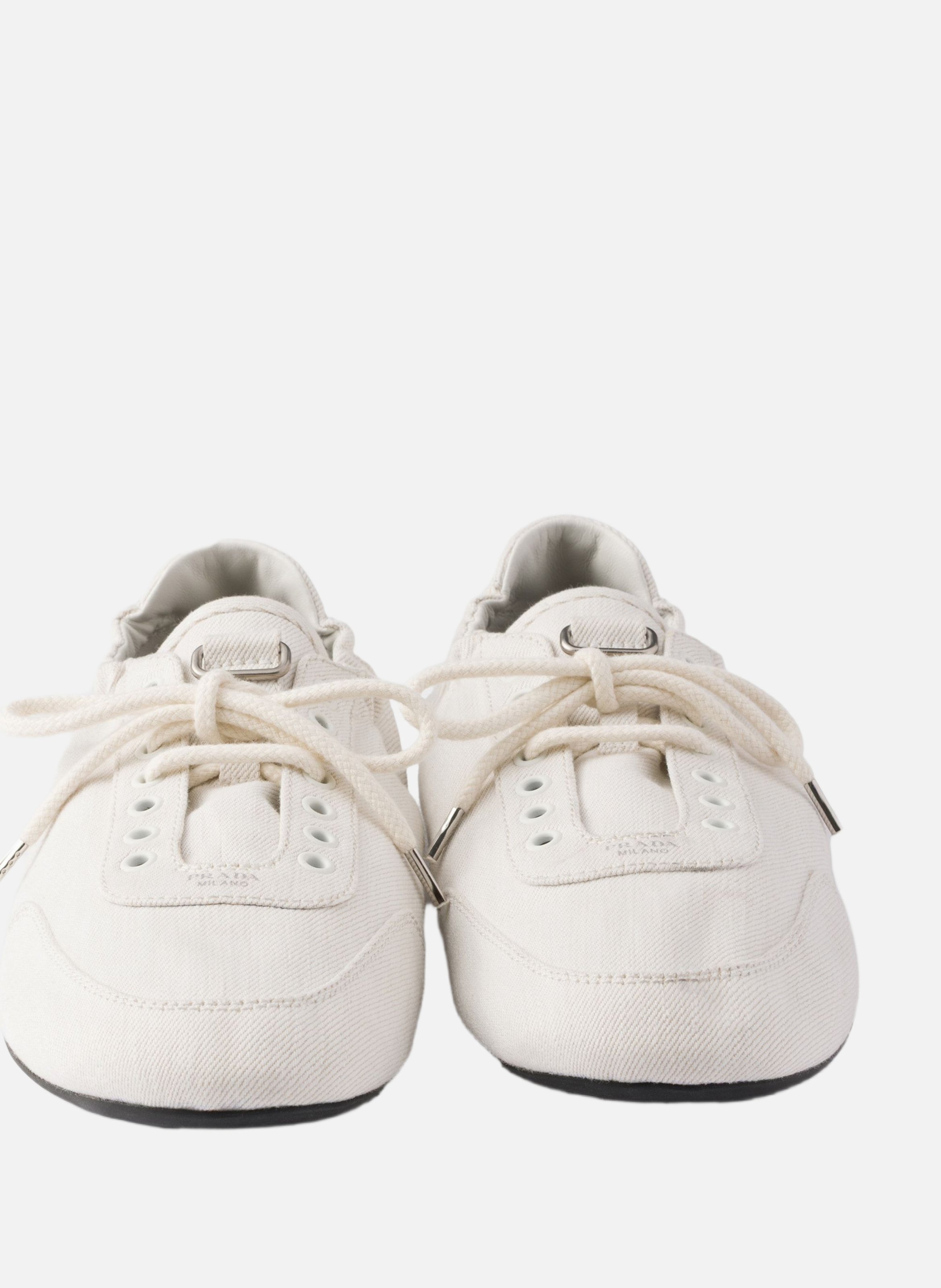 Baskets en denim collapse PRADA Blanc