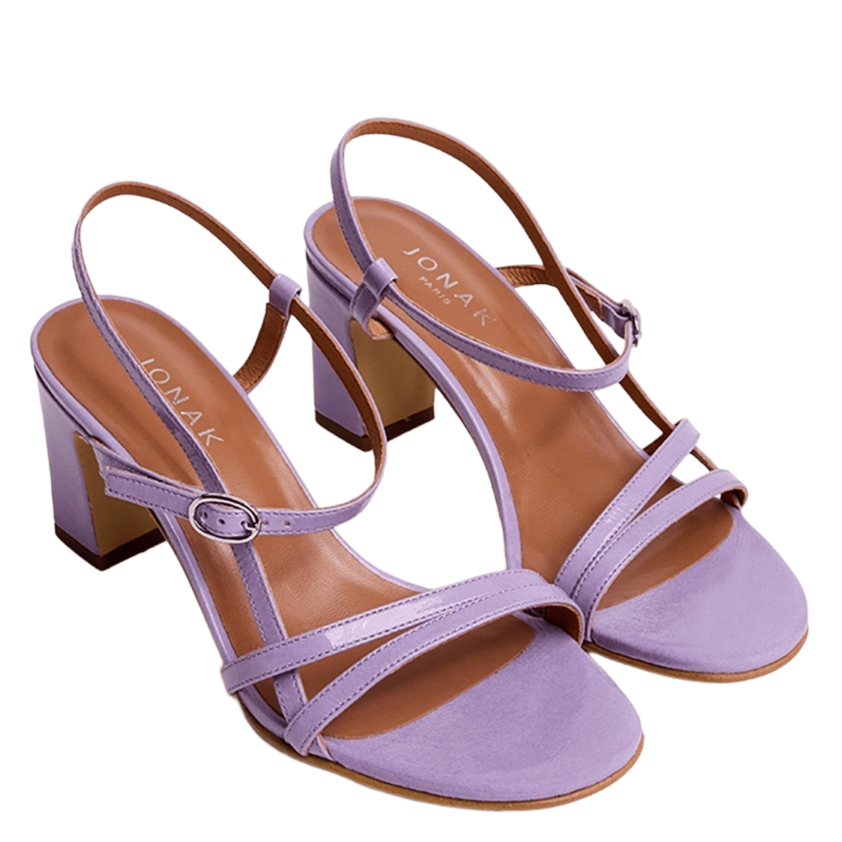 Sandales à talons et brides en cuir verni vicomte Violet