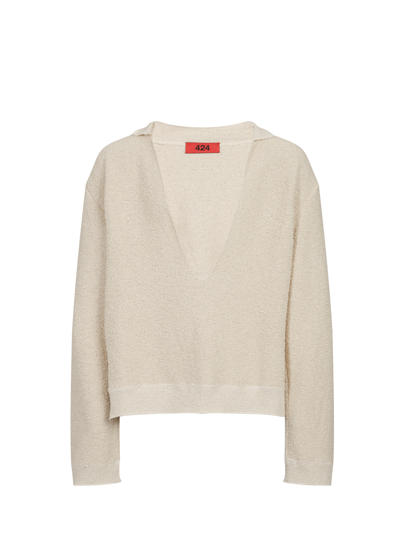 Cotton blend plunging V-neck terry cloth sweater 424 Beige