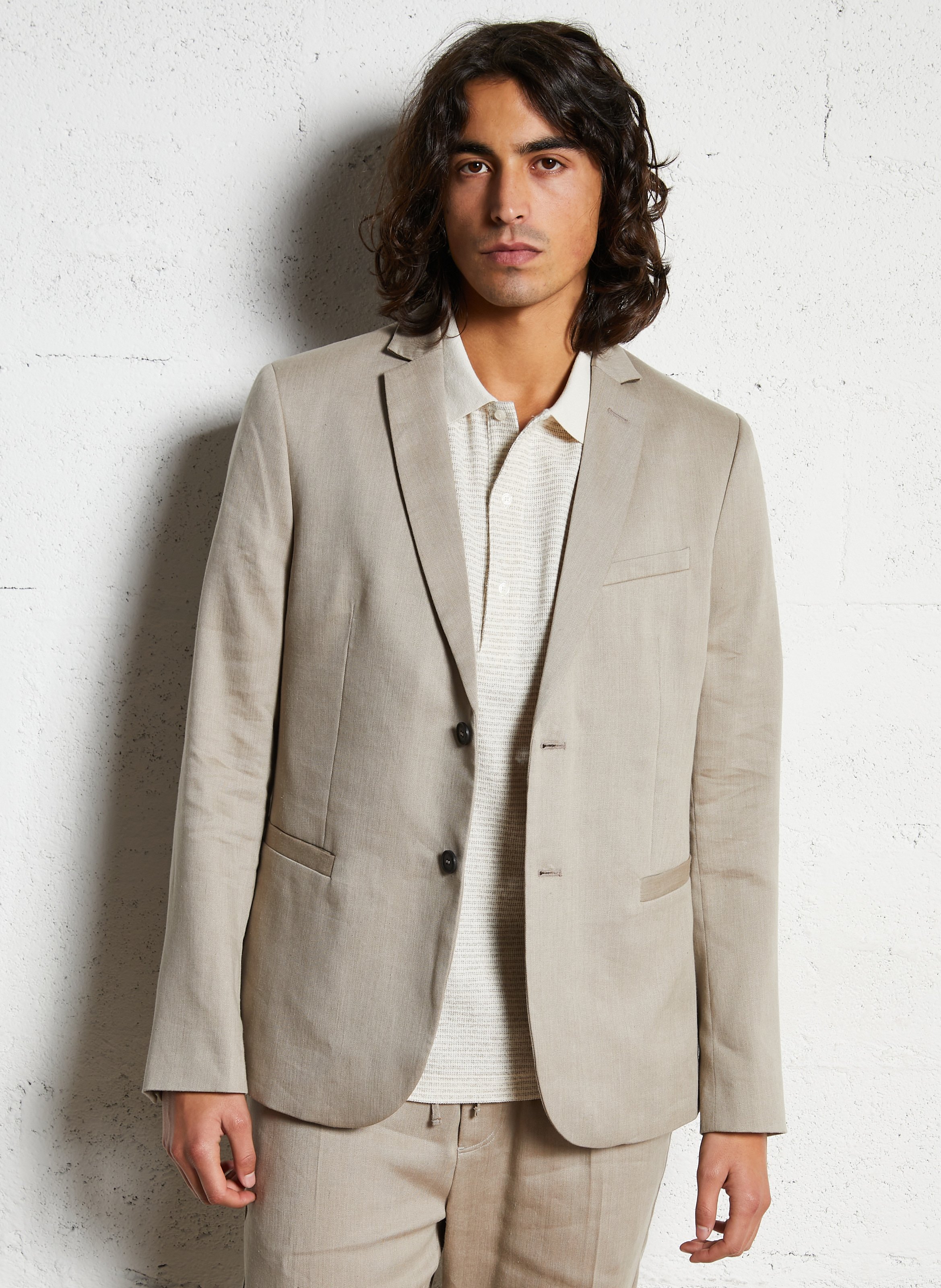 Veste de tailleur droite en lin mélangé IKKS Beige