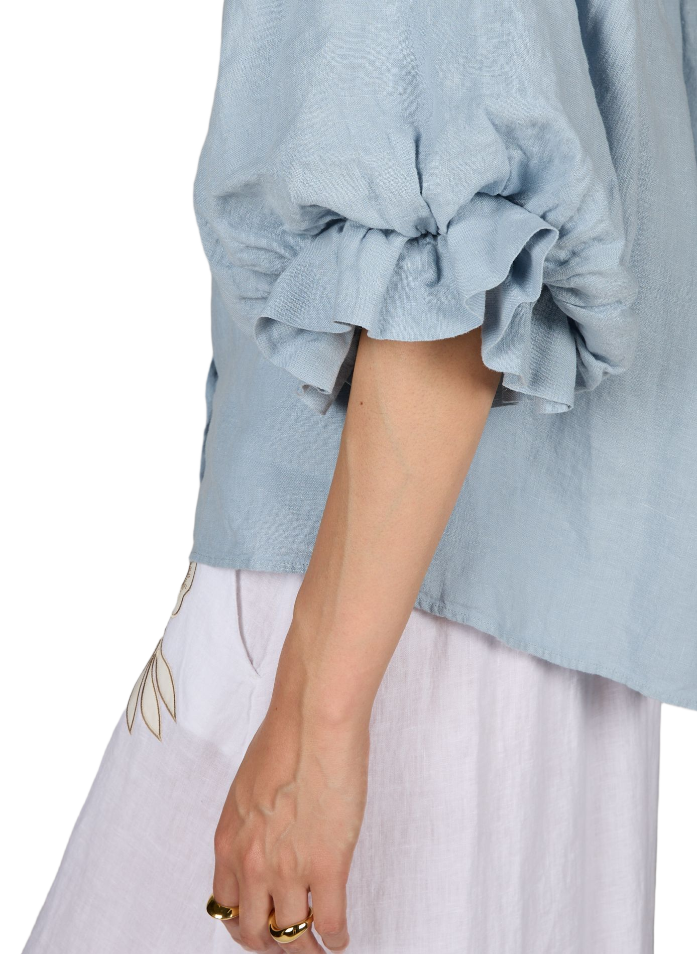 Linen blouse with puff sleeves MR MOOD Blue