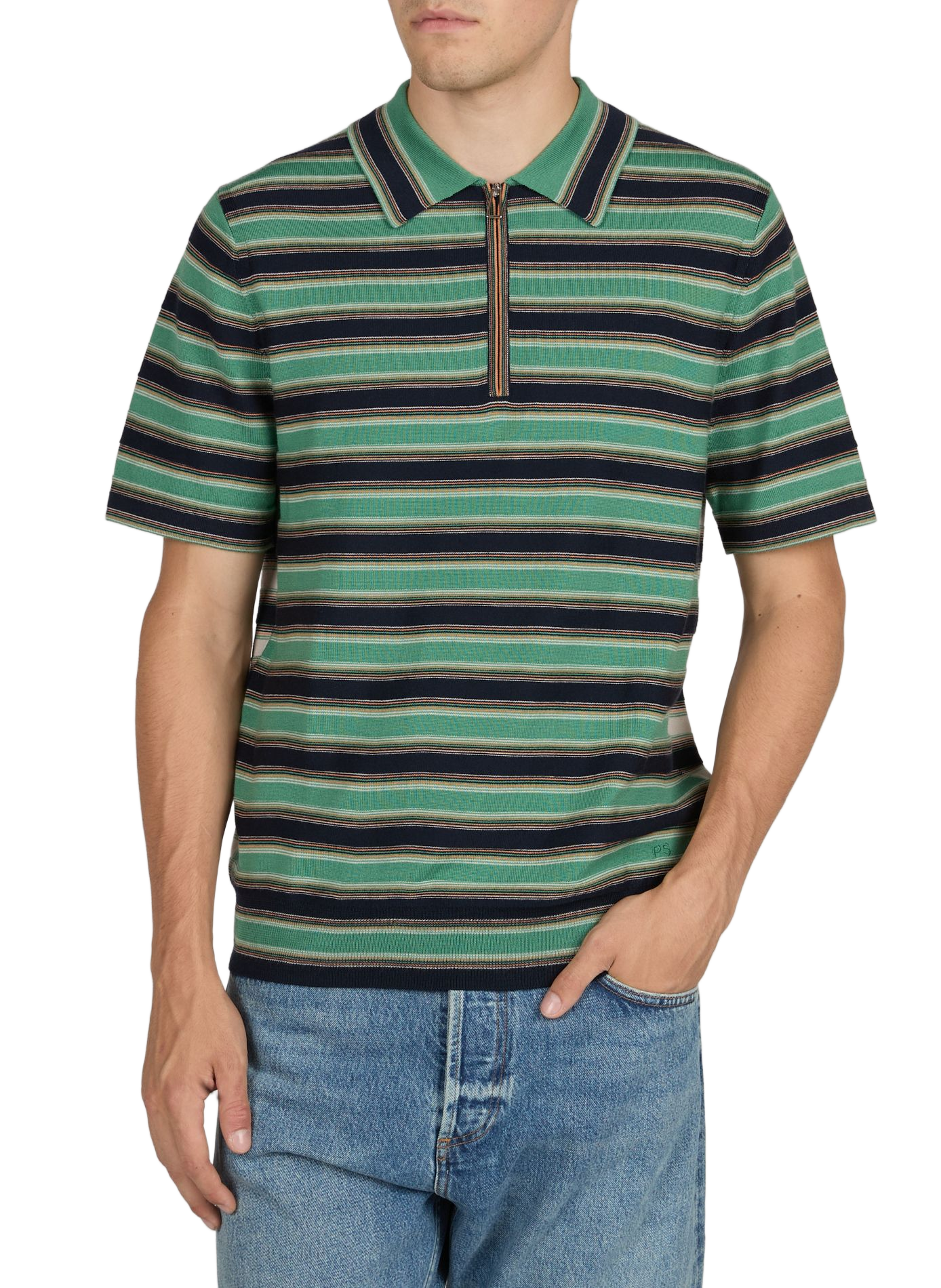 Polo droit rayé en laine mérinos PAUL SMITH Vert