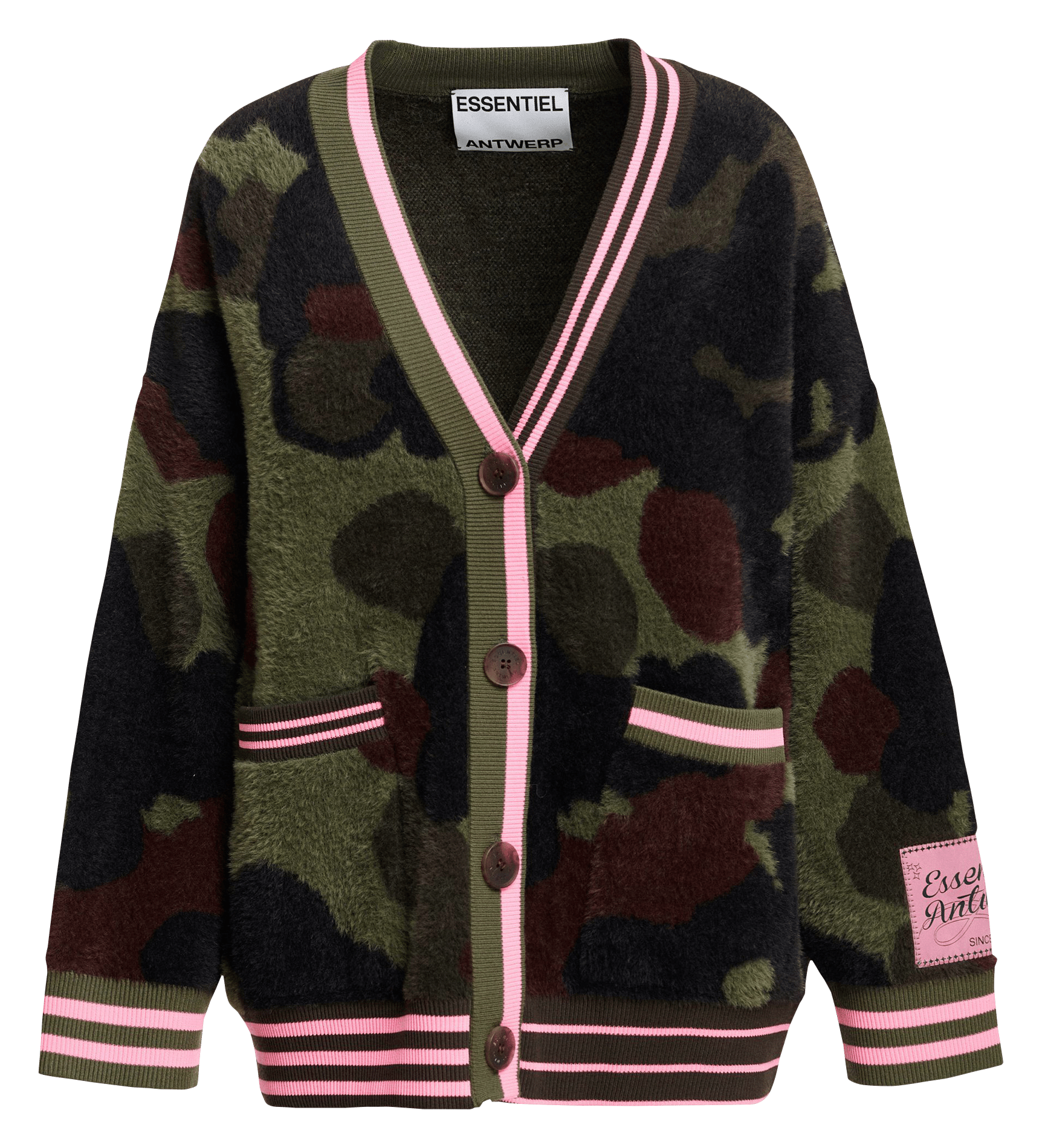 Cardigan ample col v motif camouflage kamoo ESSENTIEL ANTWERP Vert