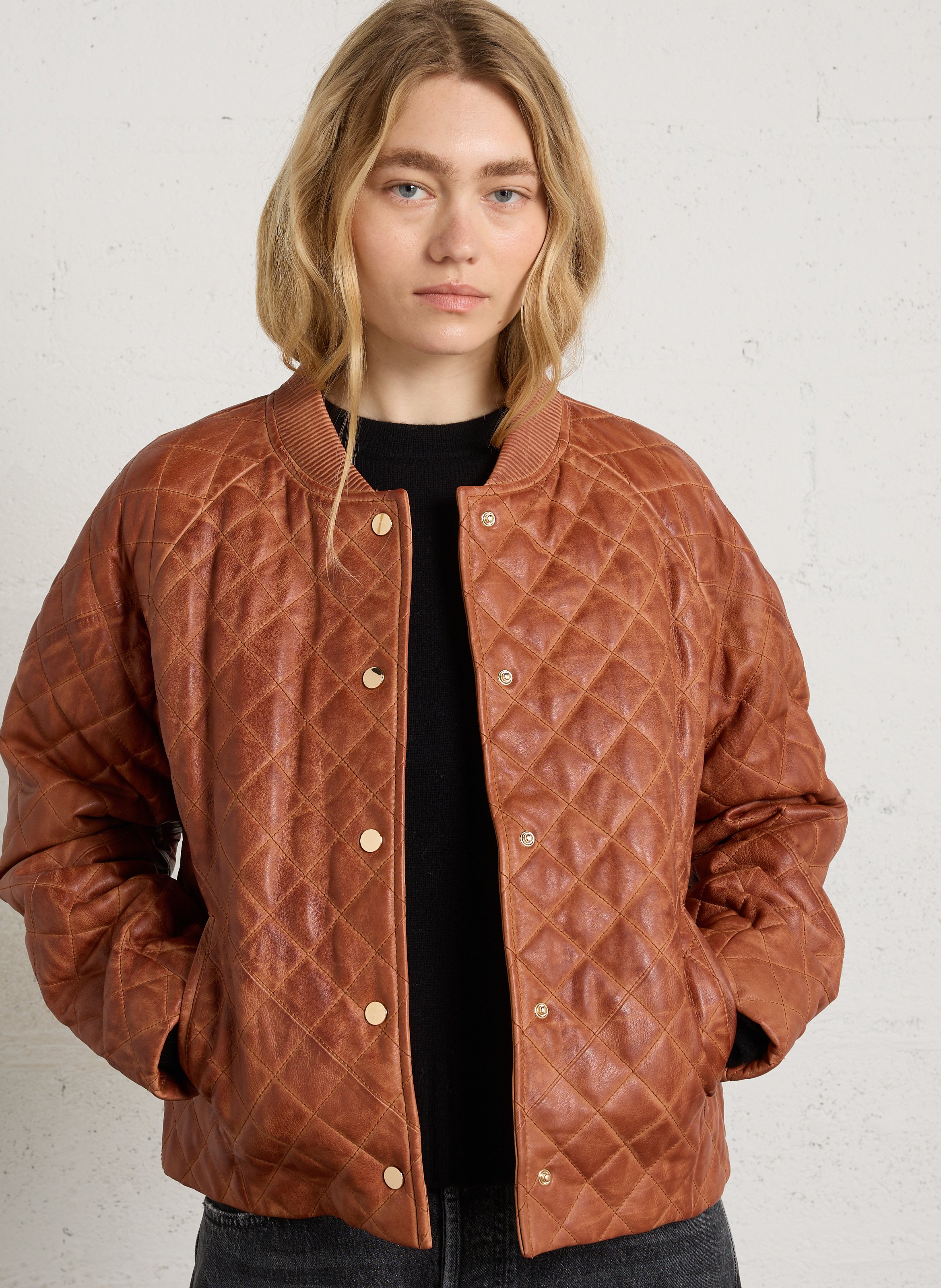 Veste oversize matelassée en cuir betsy MAISON 123 Marron