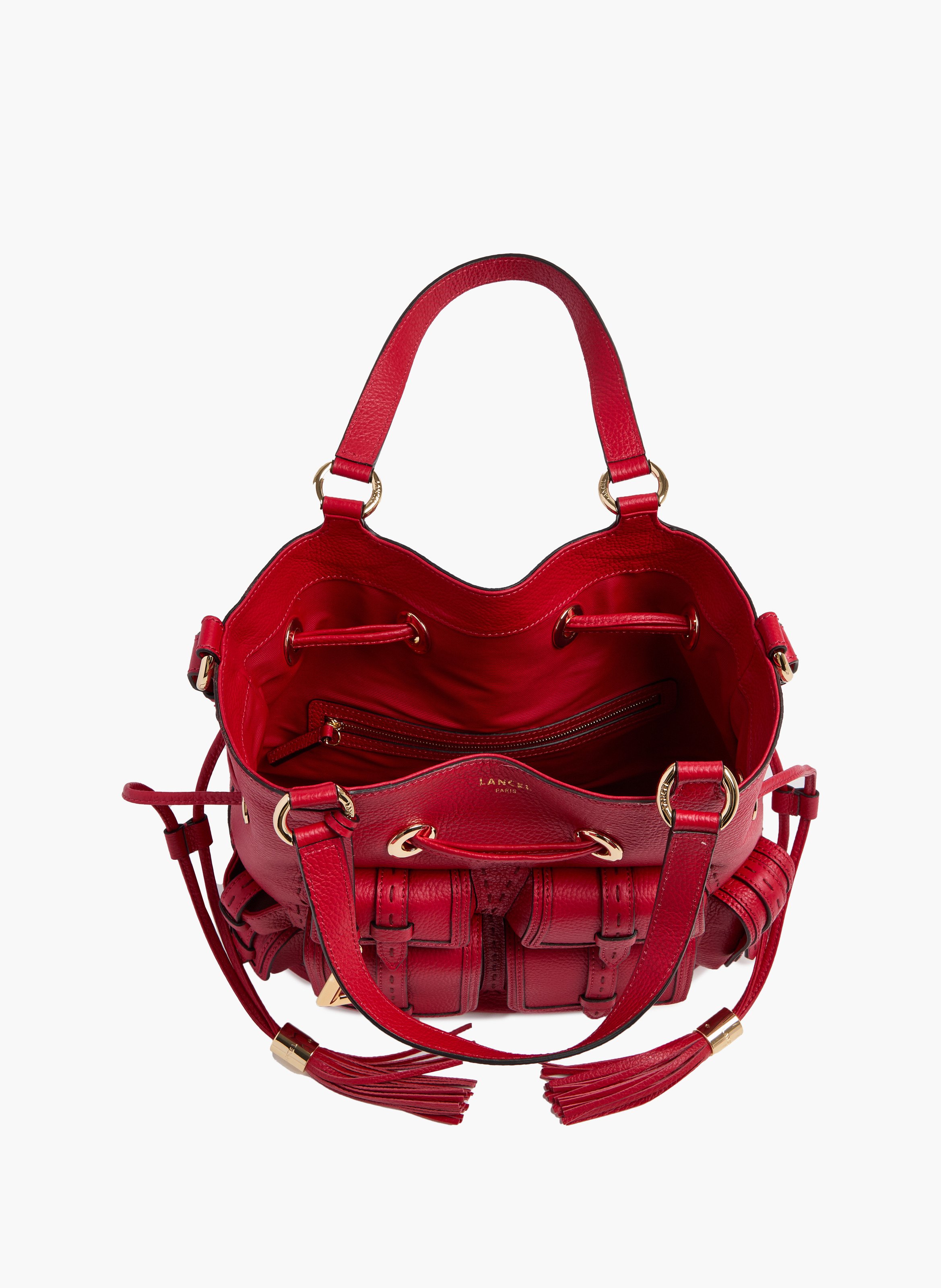 Sac seau premier flirt de lancel en animation 150y multipoches : cuir de vachette graine LANCEL Rouge