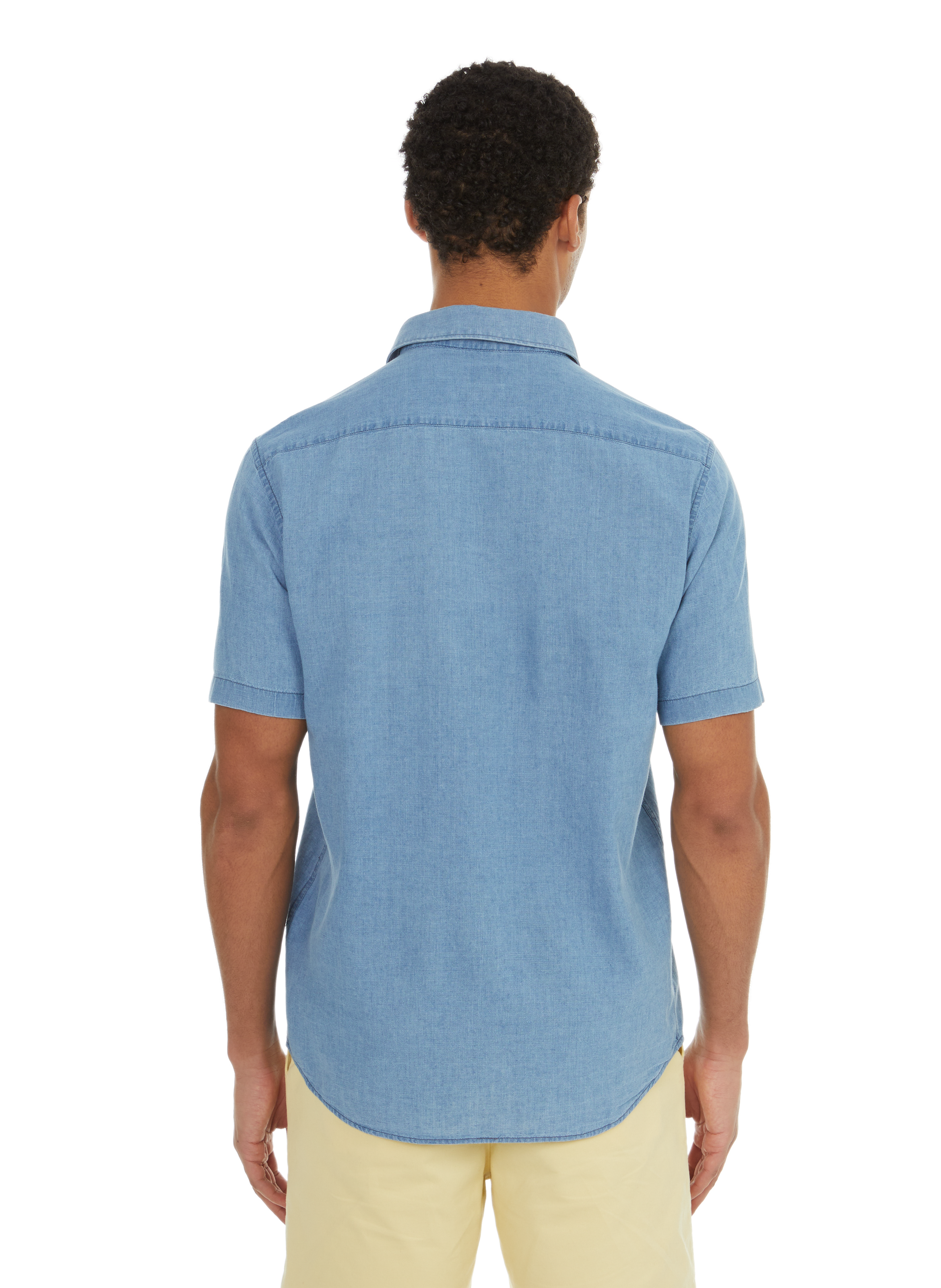 Short-sleeved cotton and linen shirt  Blue