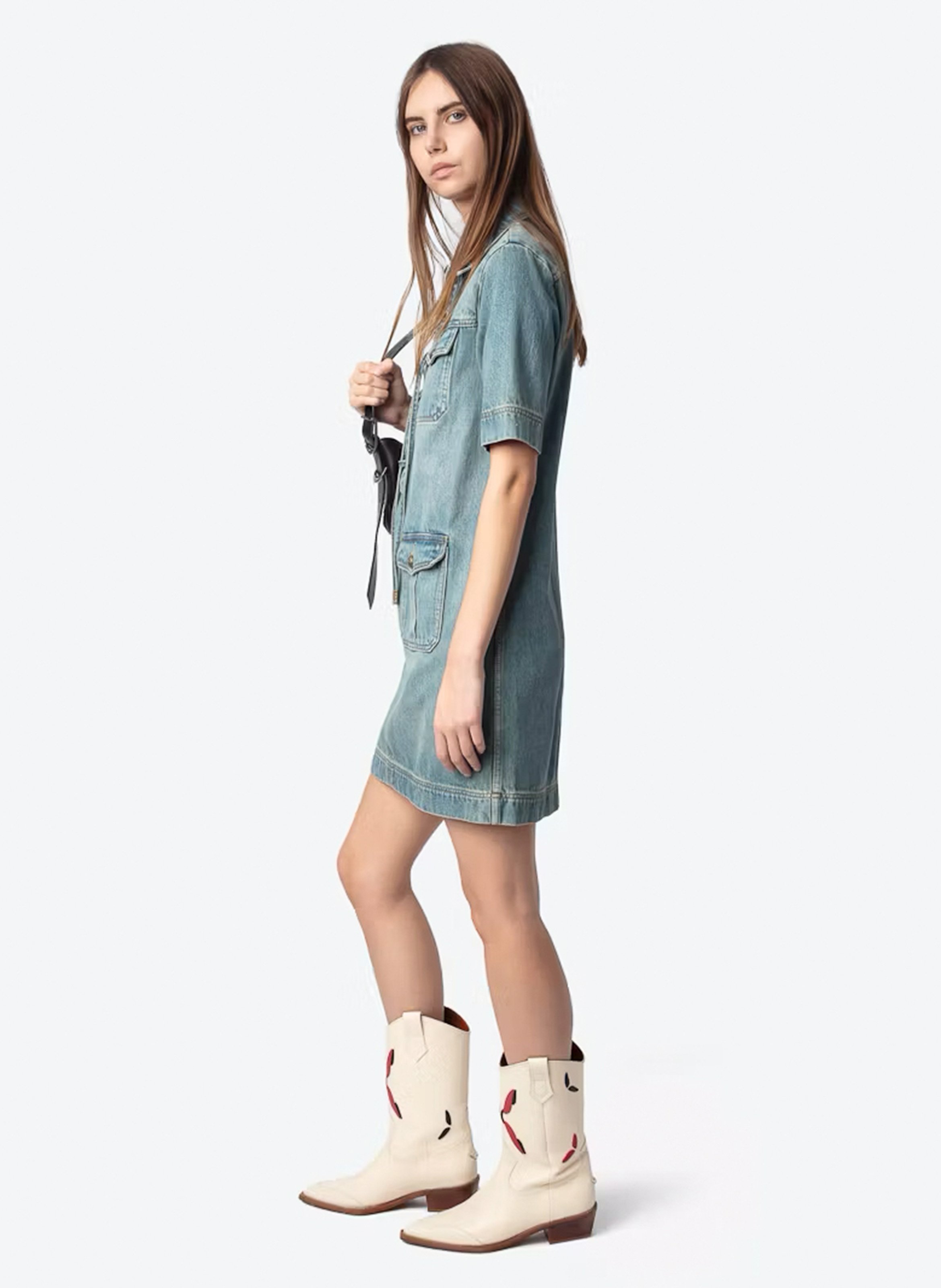 Robe courte col classique en jean record ZADIG&VOLTAIRE Bleu