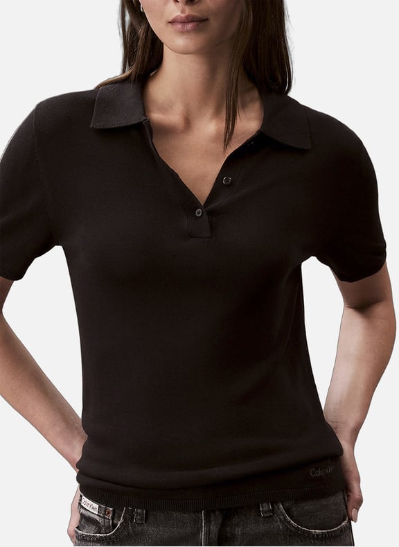 Solid viscose polo Black by CALVIN KLEIN CALVIN KLEIN Solid viscose polo Black