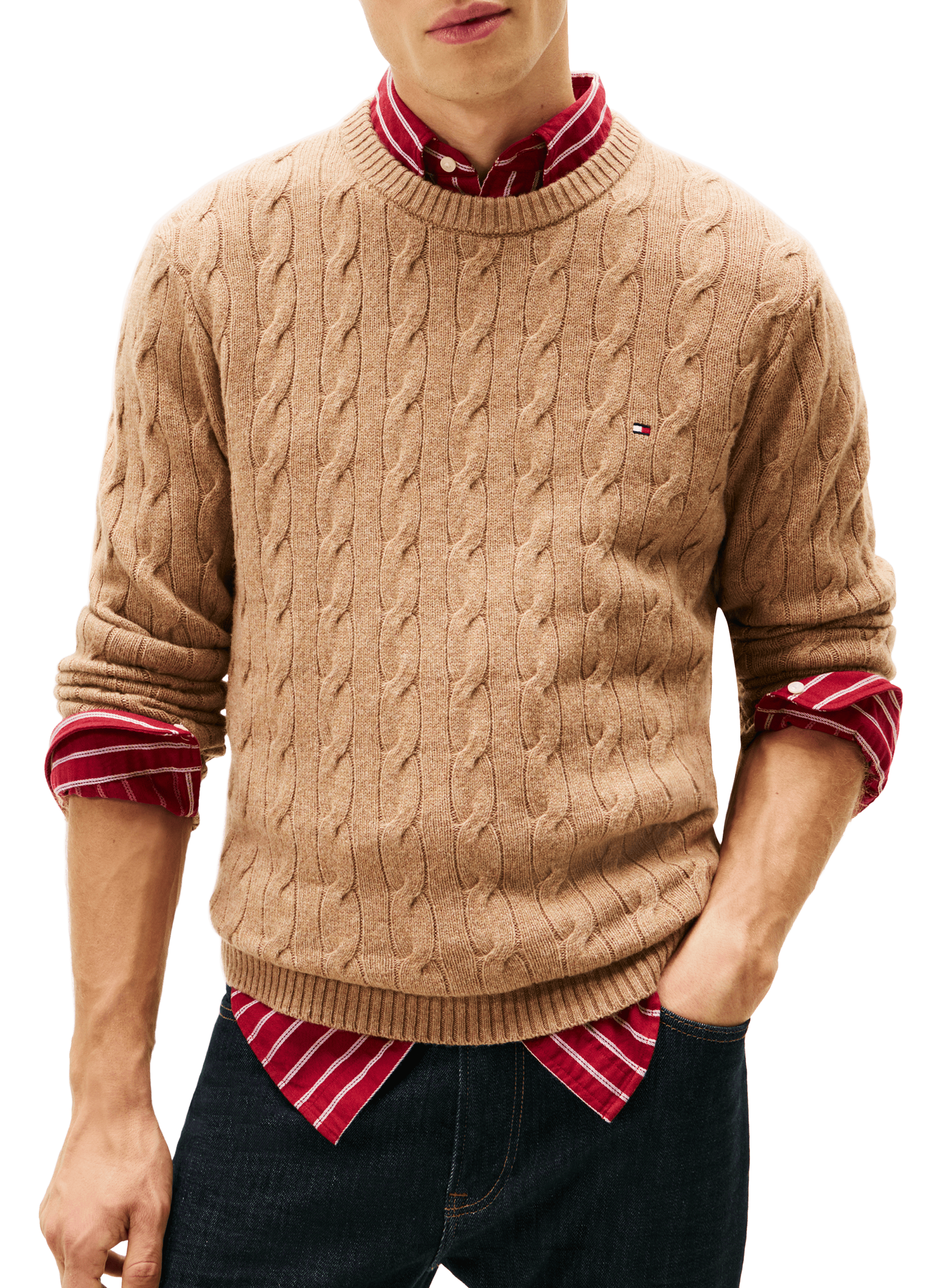 TOMMY HILFIGER Wool-blend round-neck jumper Beige