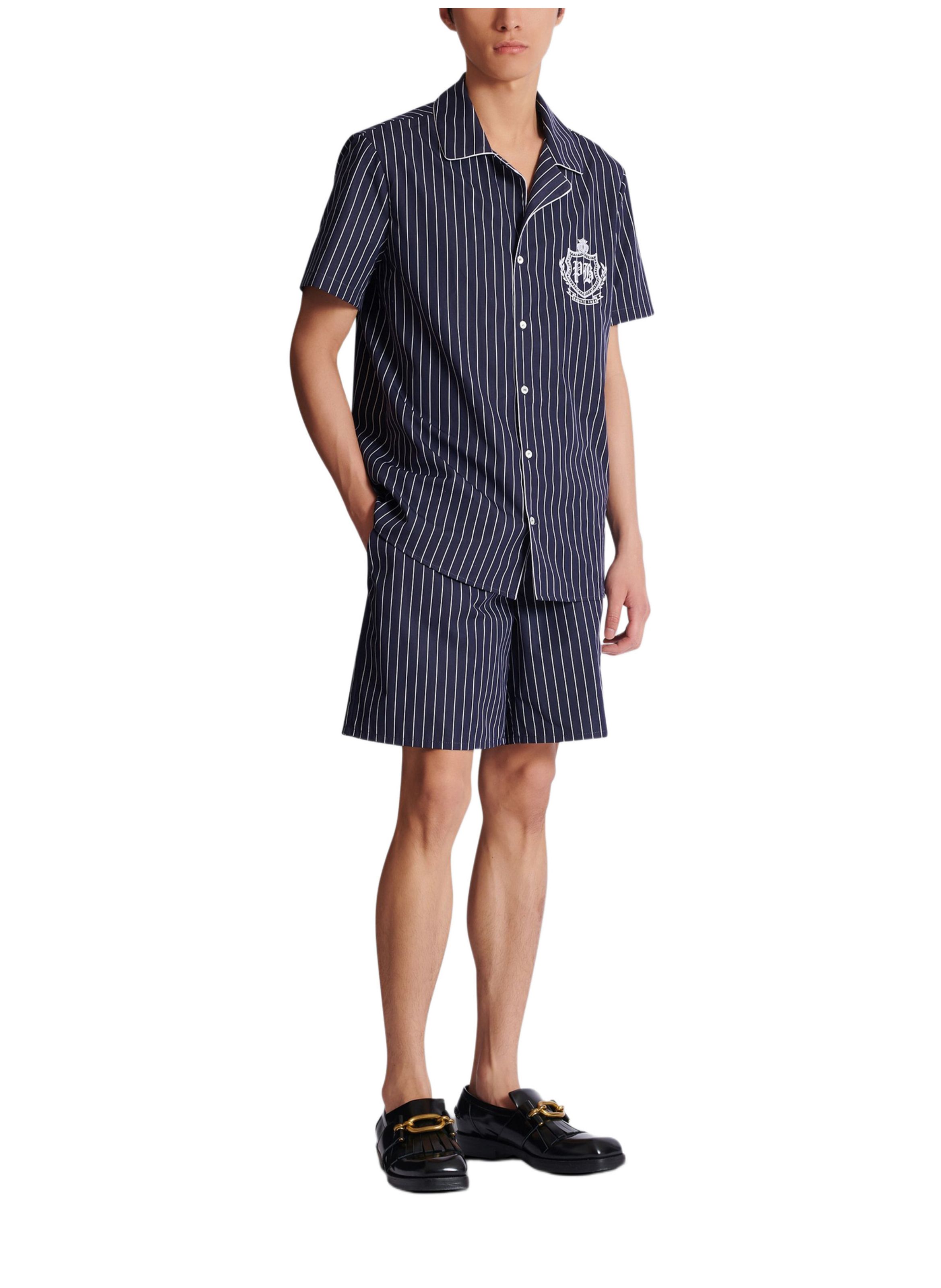 Chemise pyjama en popeline à rayures BALMAIN Bleu