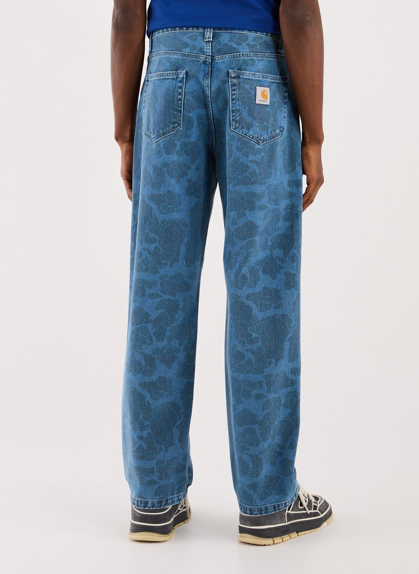 Floral printed cotton jeans Blue