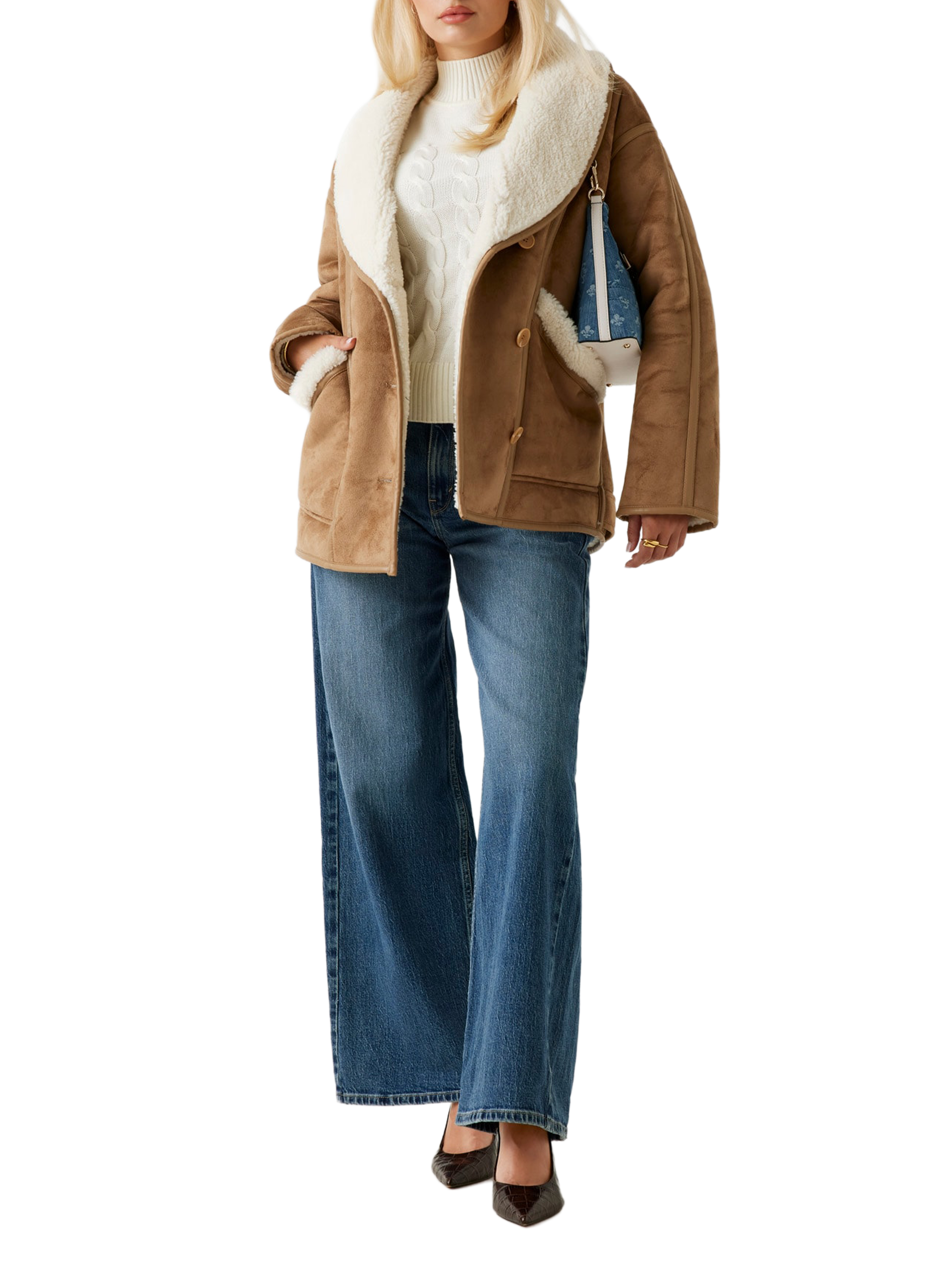 Manteau suédé col châle GUESS Multicolore