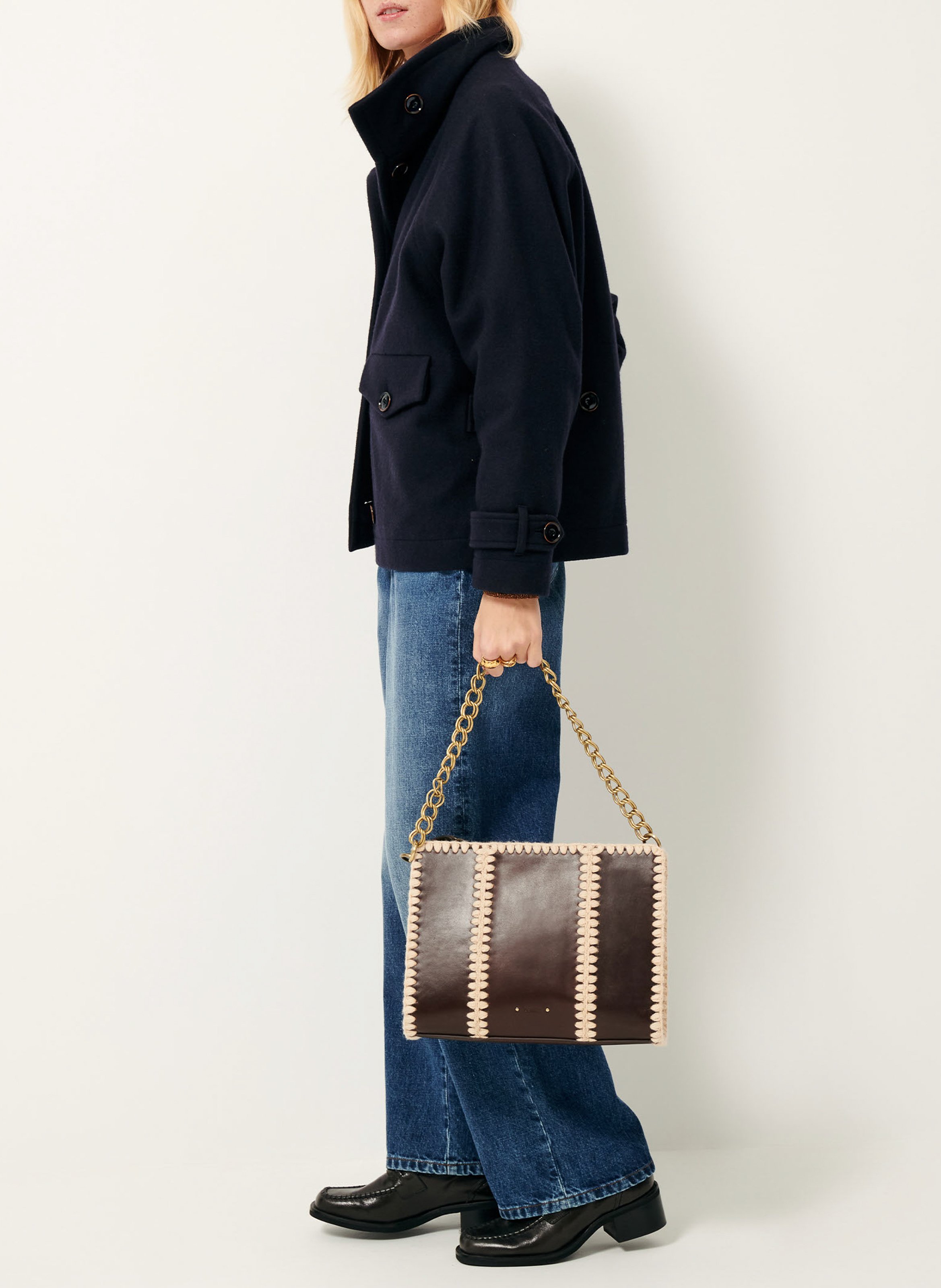 Manteau court col montant en laine mélangée lee wooly SESSUN Bleu