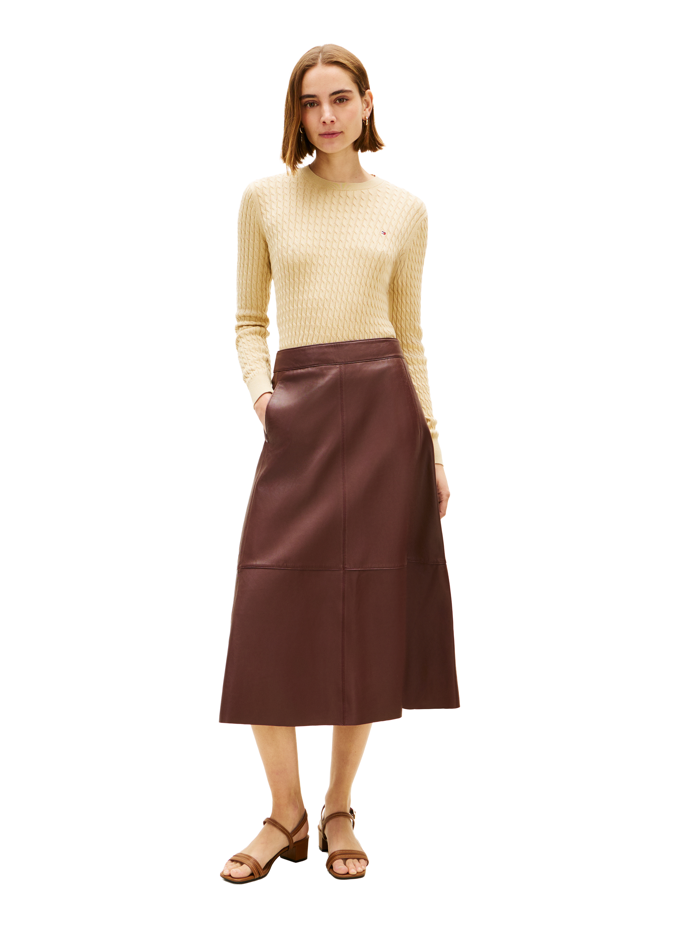 Pull torsadé en coton TOMMY HILFIGER Beige