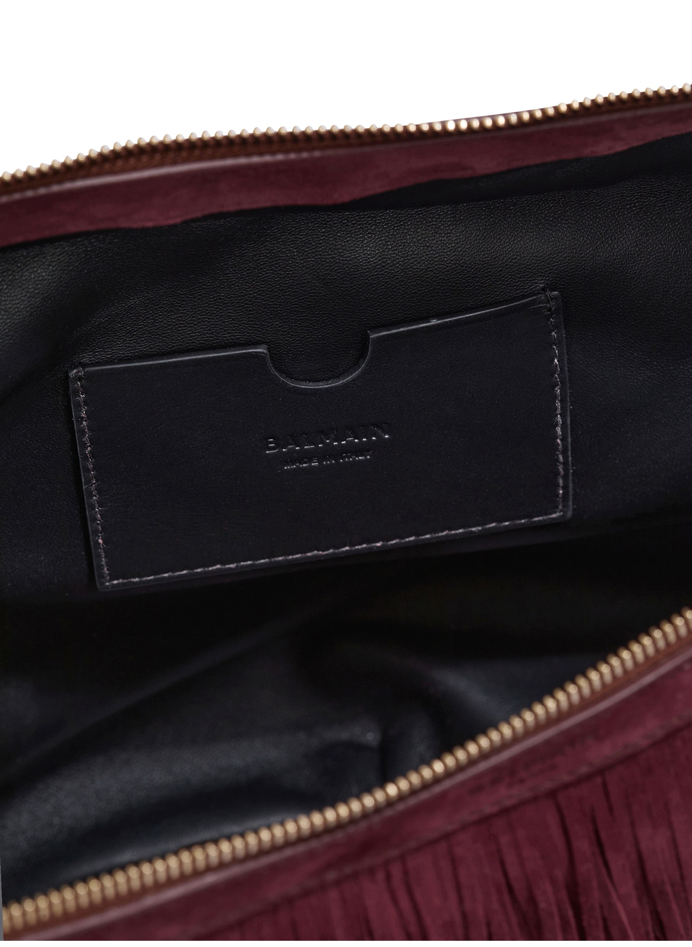 Sac ébène hobo large en cuir suédé à franges BALMAIN Marron