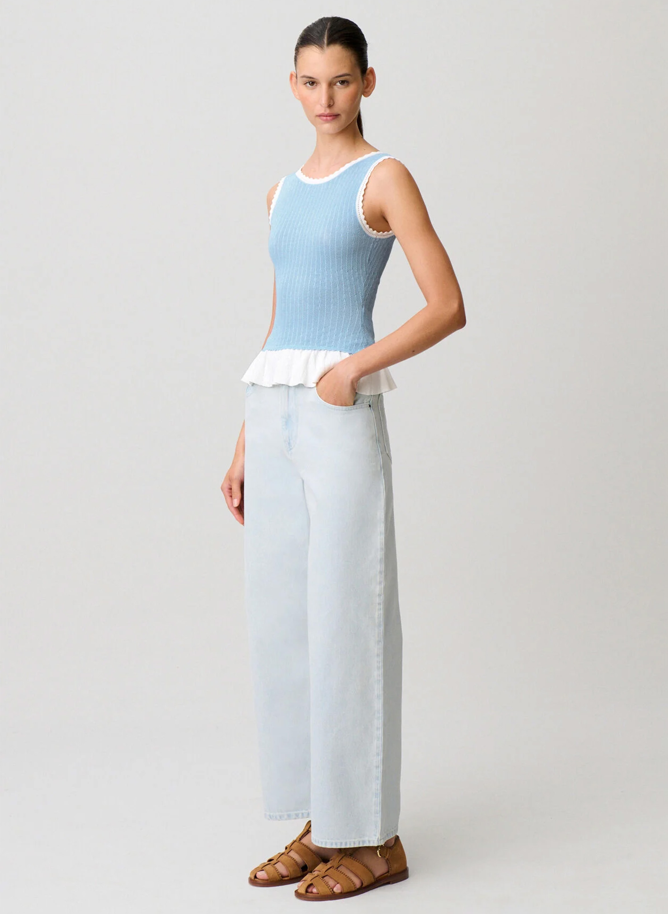 Top droit col rond en maille CLAUDIE PIERLOT Bleu