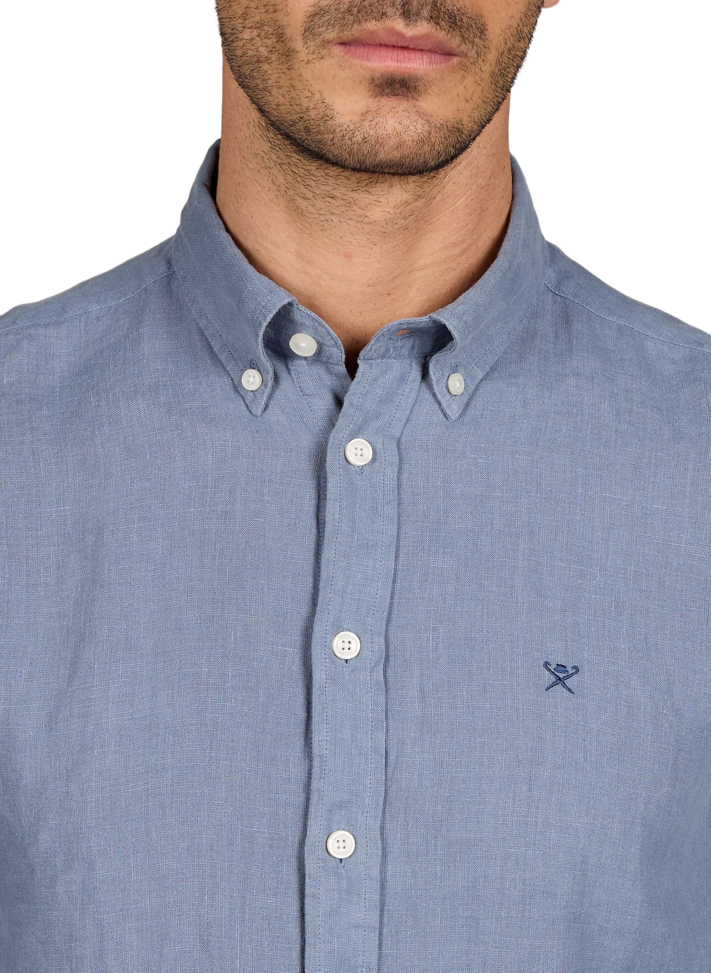 Straight linen shirt with American collar HACKETT Blue