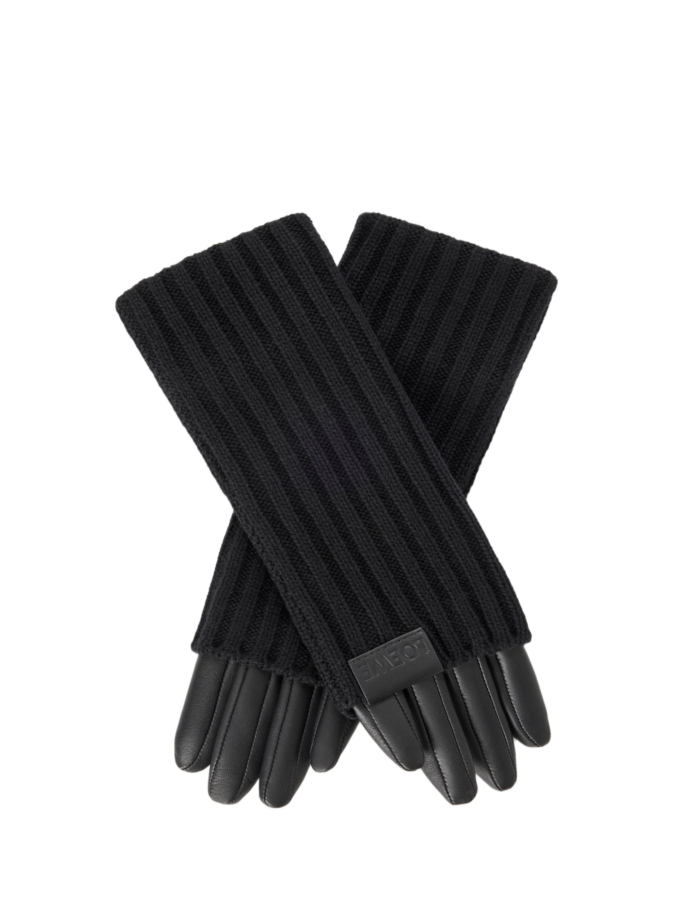 Gants à bords nervurés en cuir et cachemire LOEWE Noir