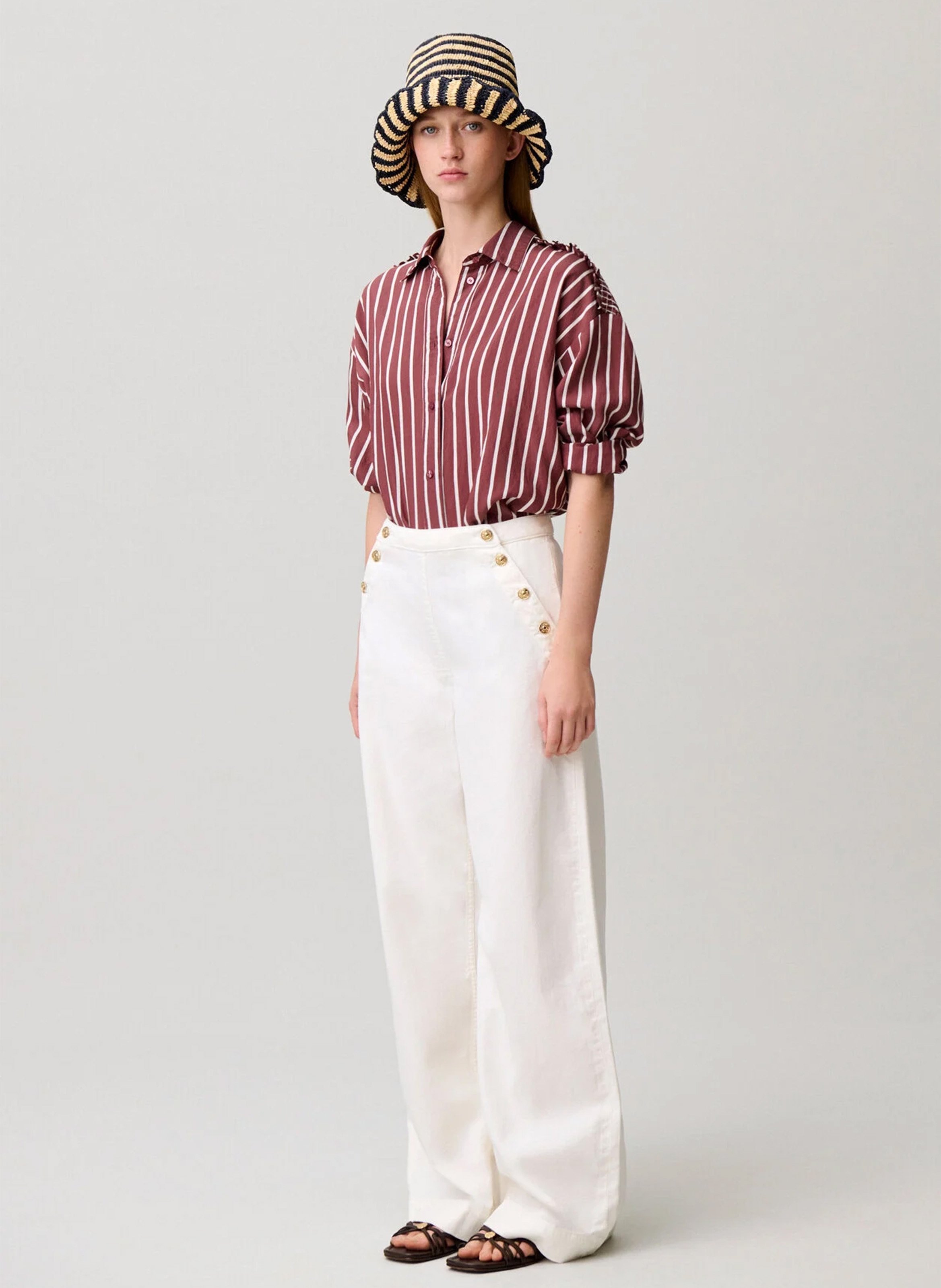 Pantalon large à pont en denim CLAUDIE PIERLOT Beige
