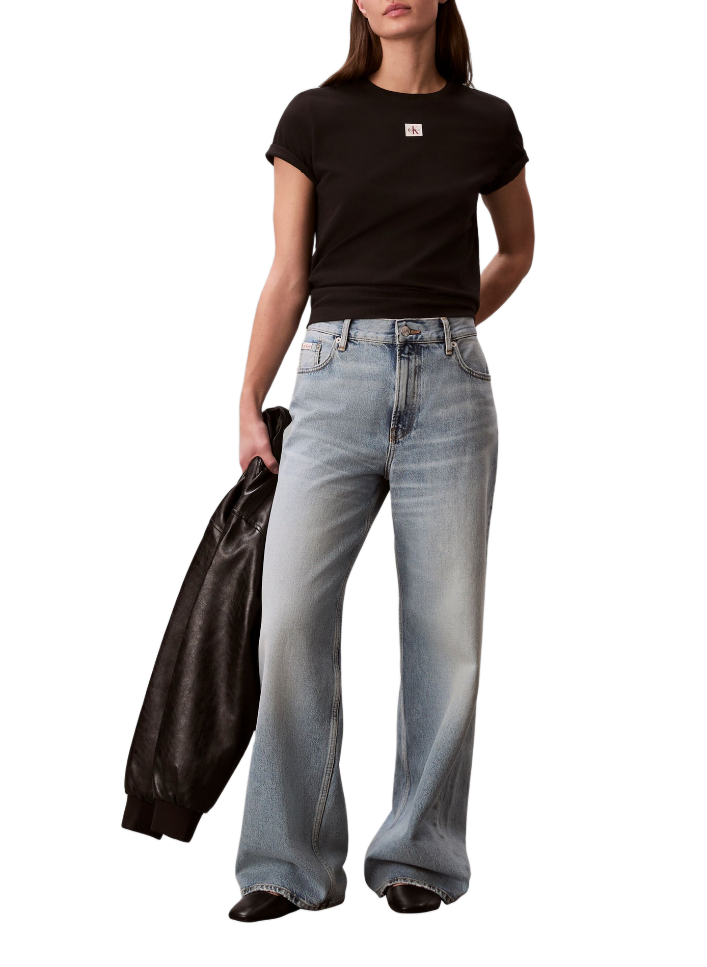 T-shirt à col rond en coton CALVIN KLEIN Noir