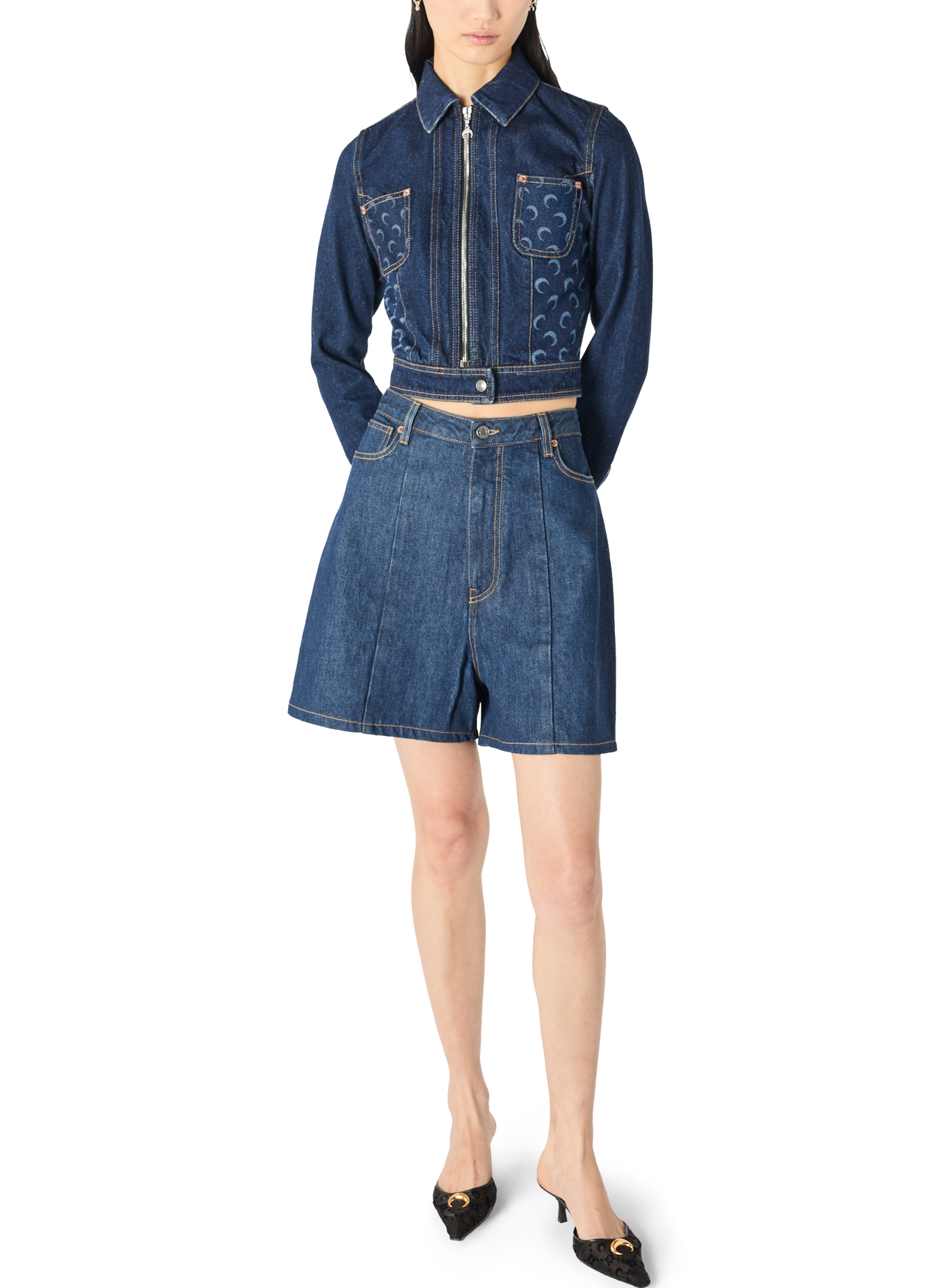 Veste trucker zippée en jean bleu nuit MARINE SERRE Blauw