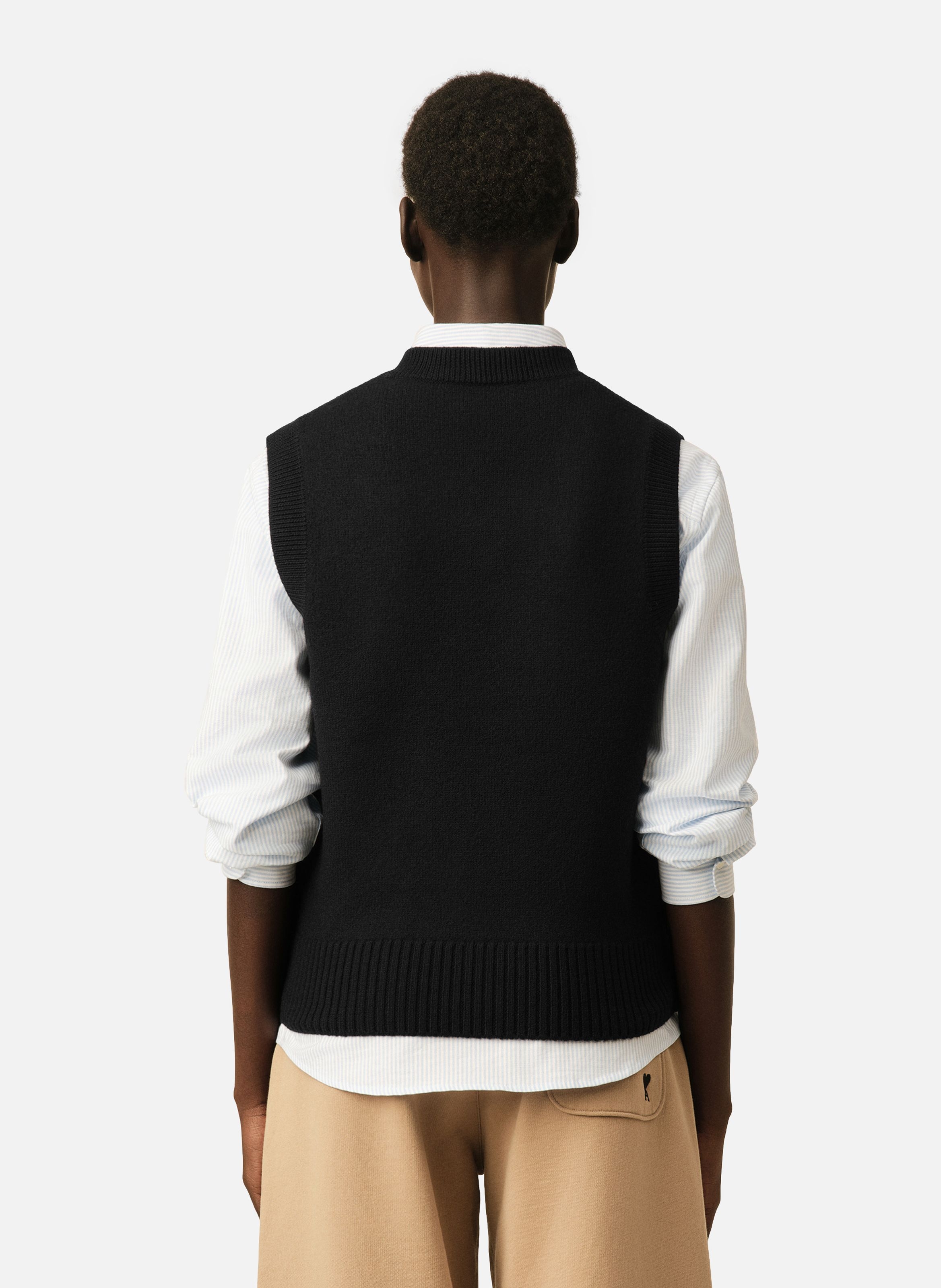 Pull unisexe en laine sans manches ami de coeur AMI PARIS Noir