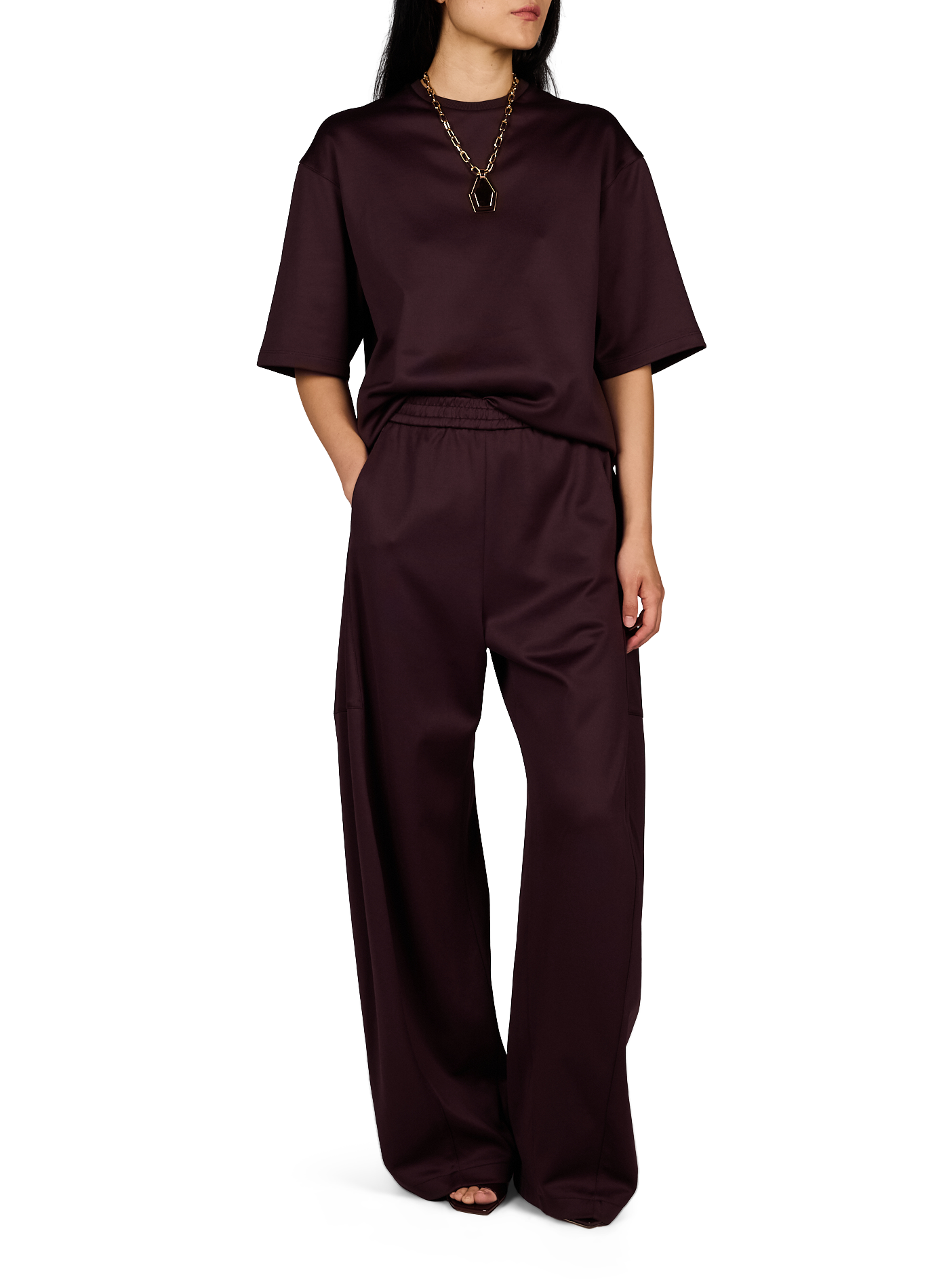 Hoch sitzende weite Hose TIBI Braun