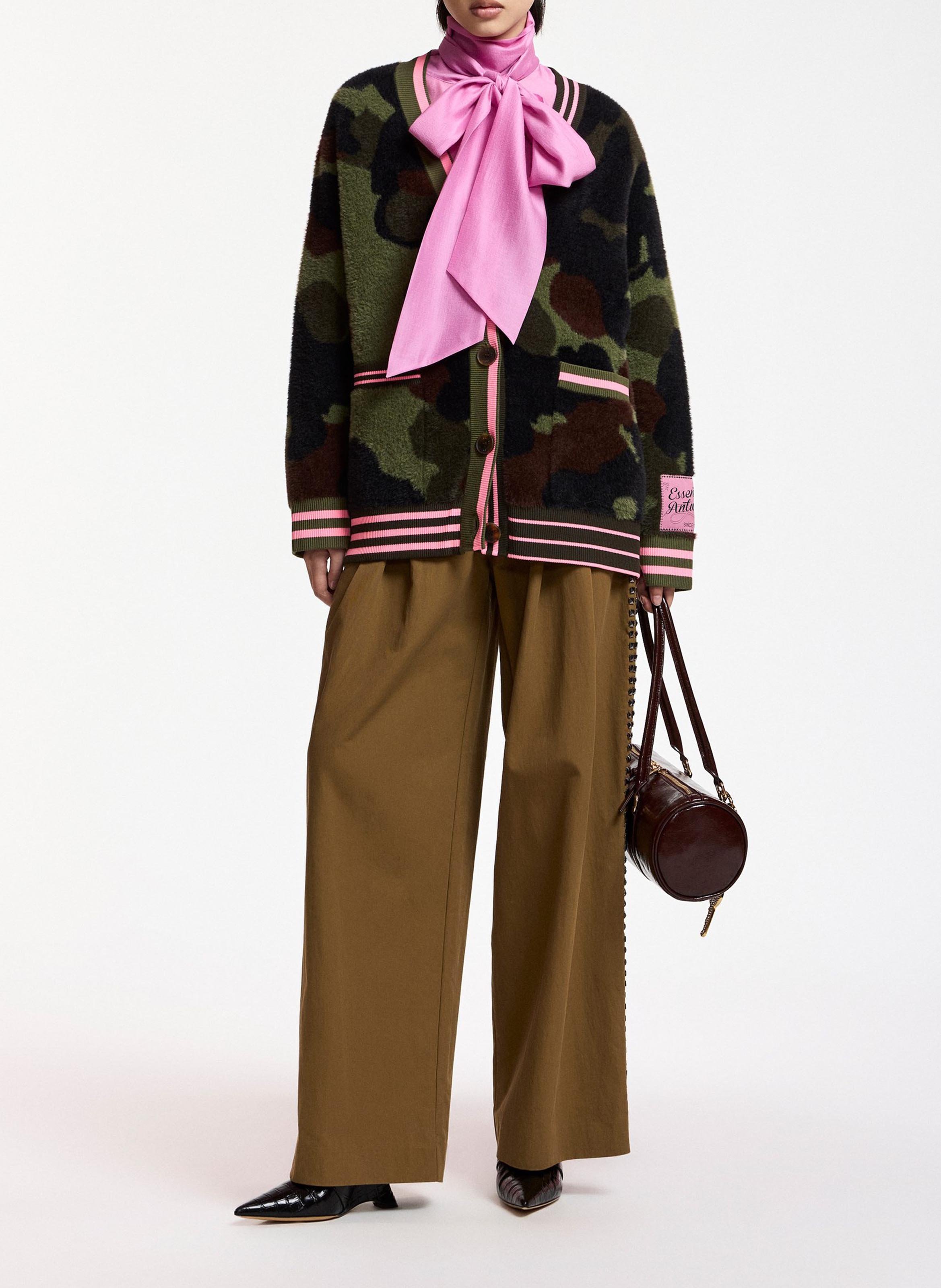 Cardigan ample col v motif camouflage kamoo ESSENTIEL ANTWERP Vert
