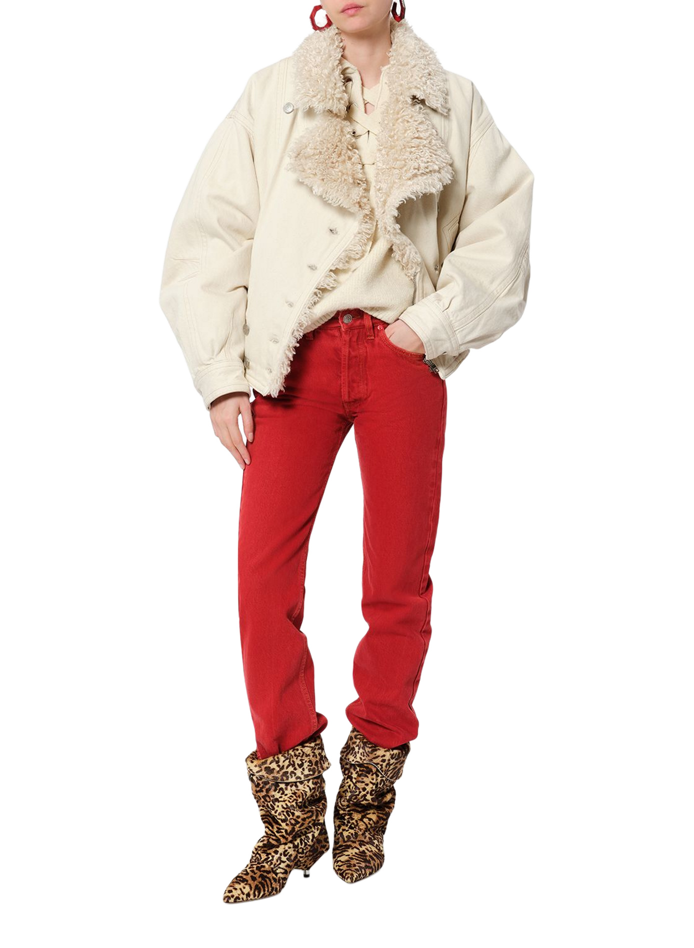 VALINEO denim cotton jacket with shearling collar ISABEL MARANT White