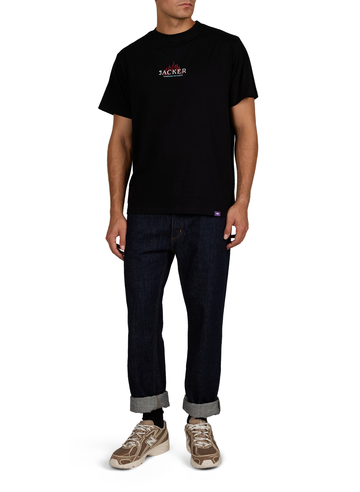 Straight printed cotton t-shirt JACKER. Black