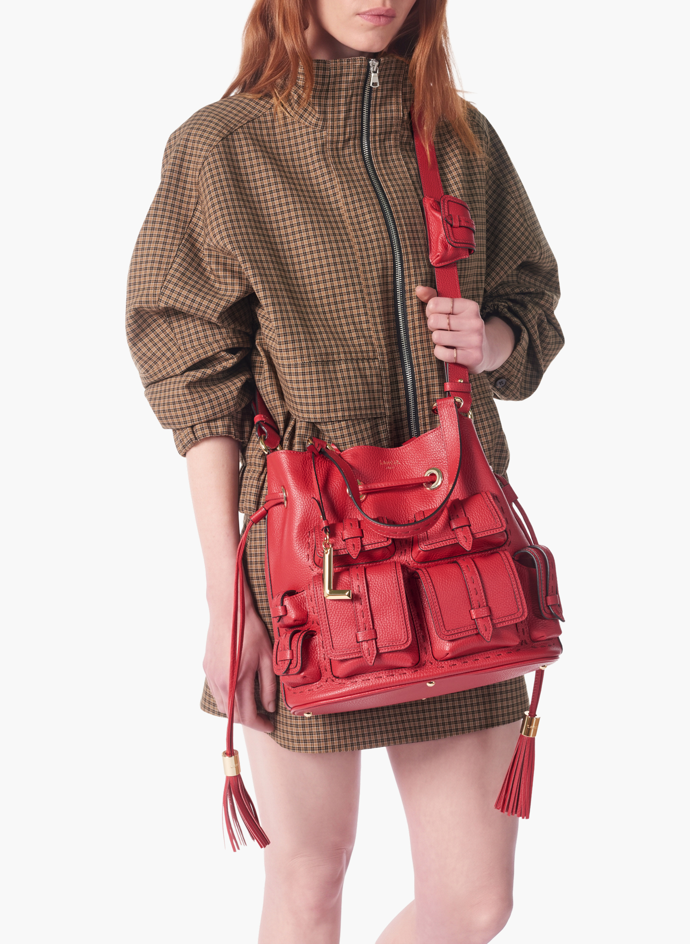 Sac seau premier flirt de lancel en animation 150y multipoches : cuir de vachette graine LANCEL Rouge