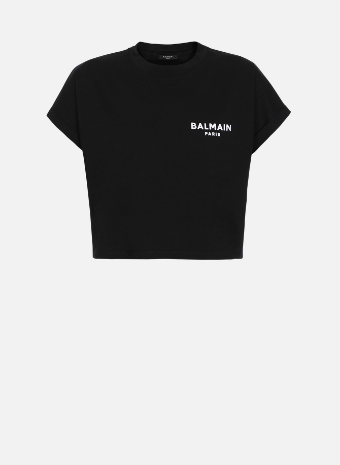 T-shirt court en coton floqué petit logo BALMAIN