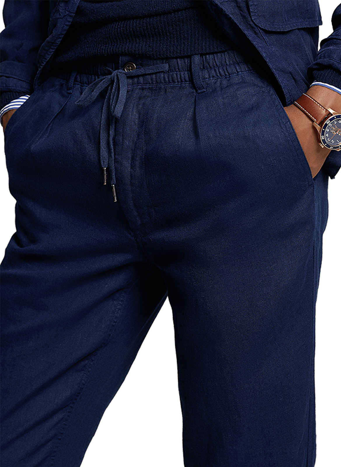 Wide-leg linen trousers with drawstring POLO RALPH LAUREN Blue