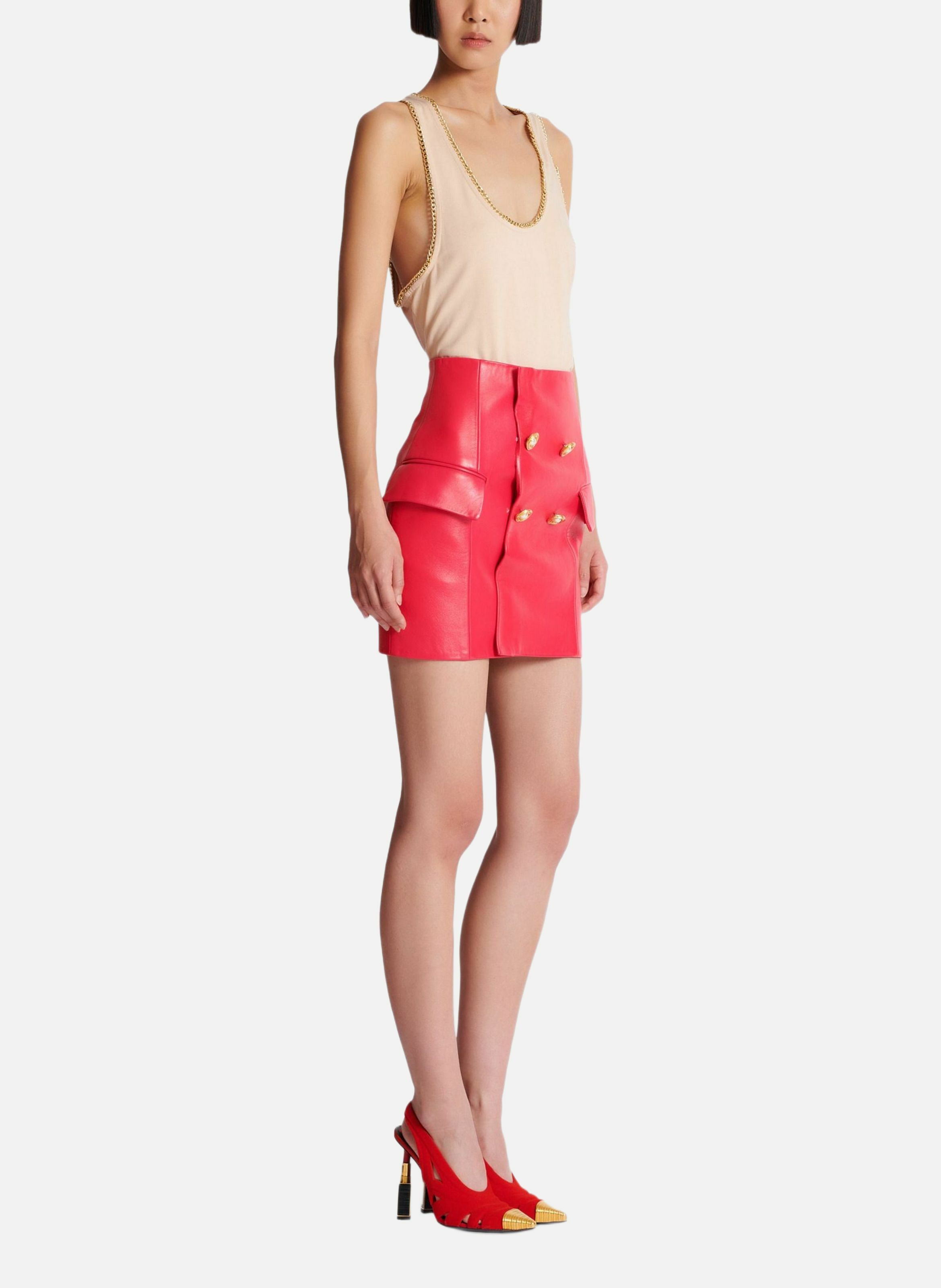 Jupe courte en cuir d'agneau BALMAIN Rose