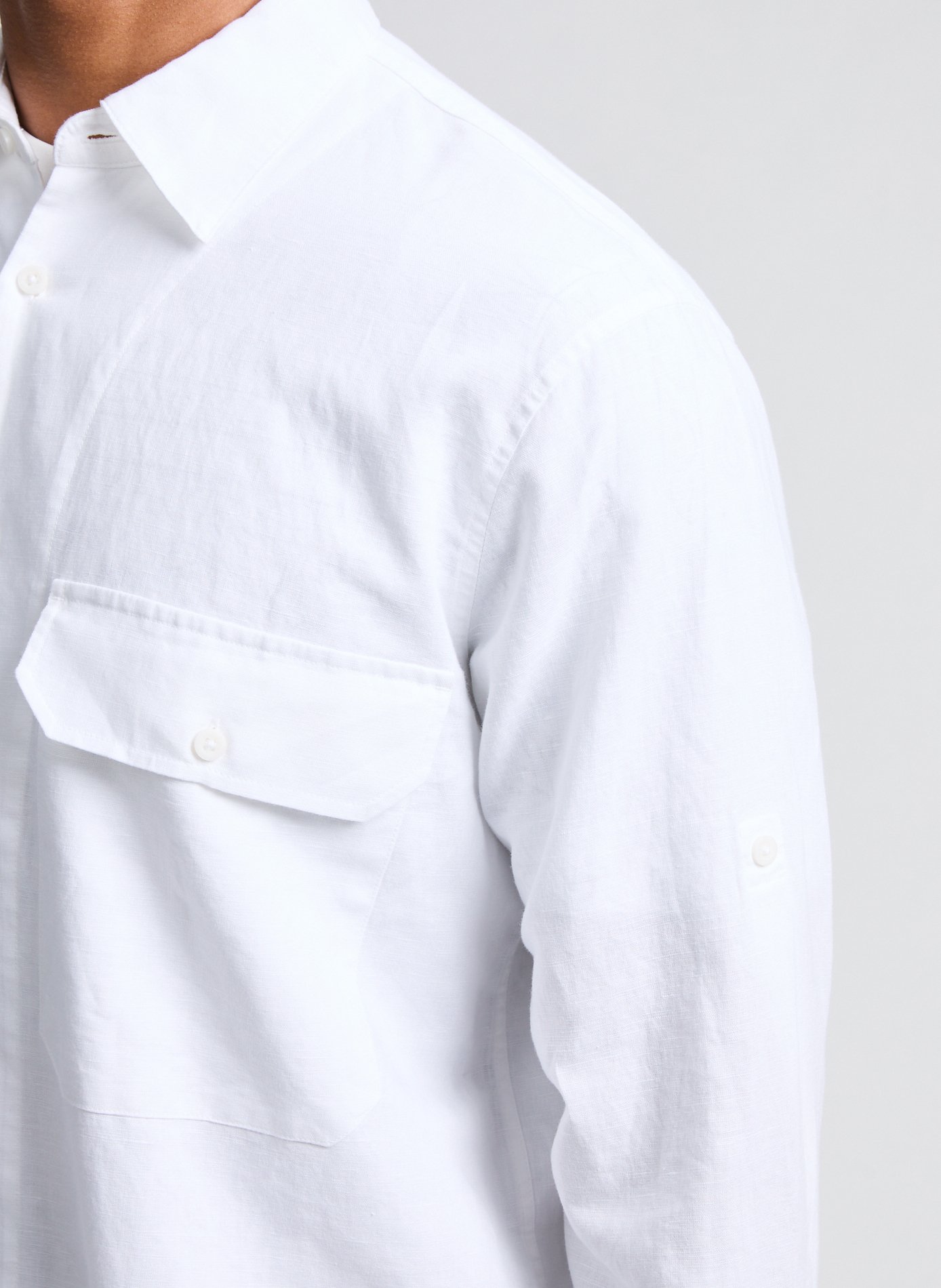 Chemise droit en coton et lin Blanc