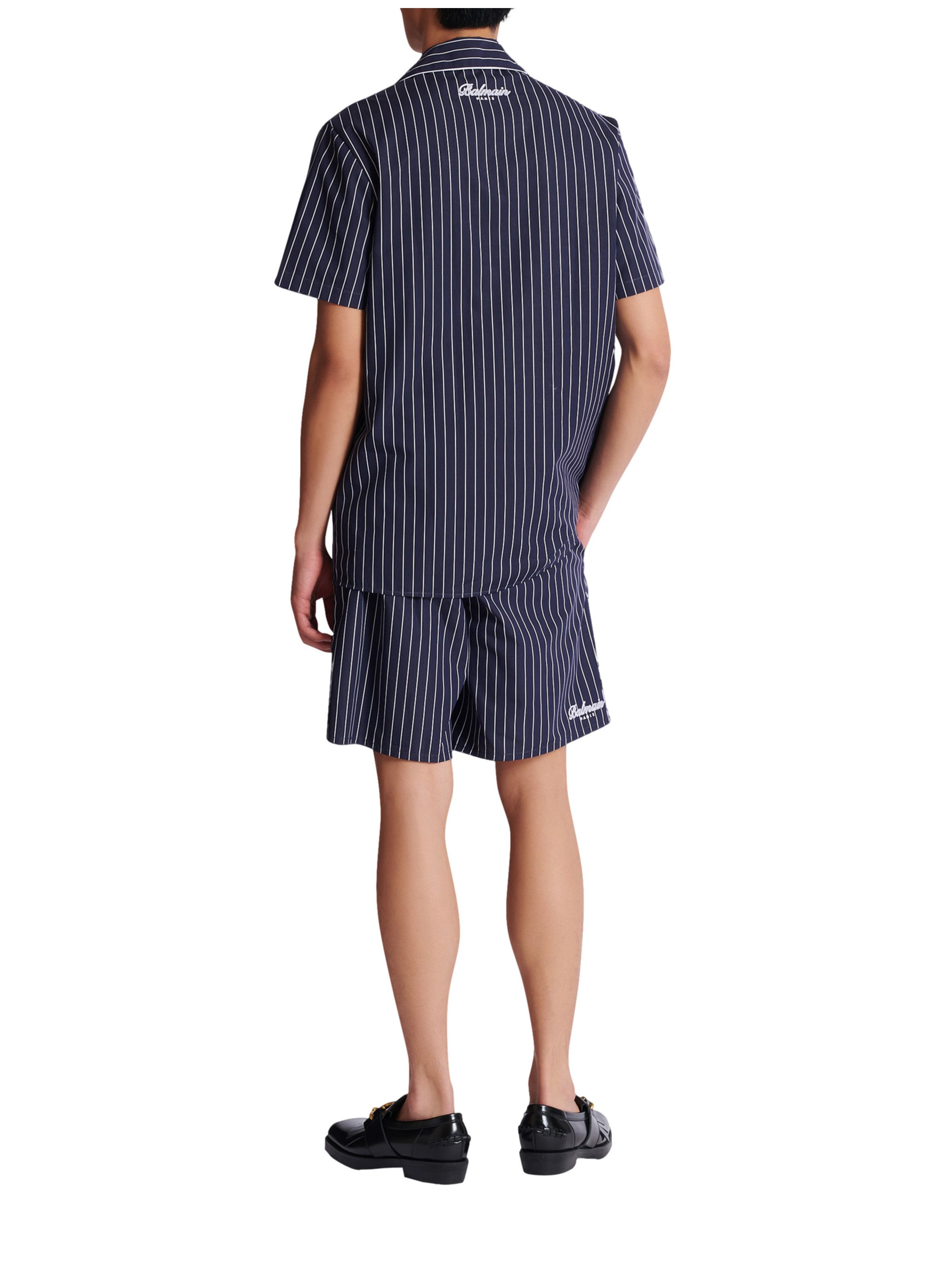 Chemise pyjama en popeline à rayures BALMAIN Bleu