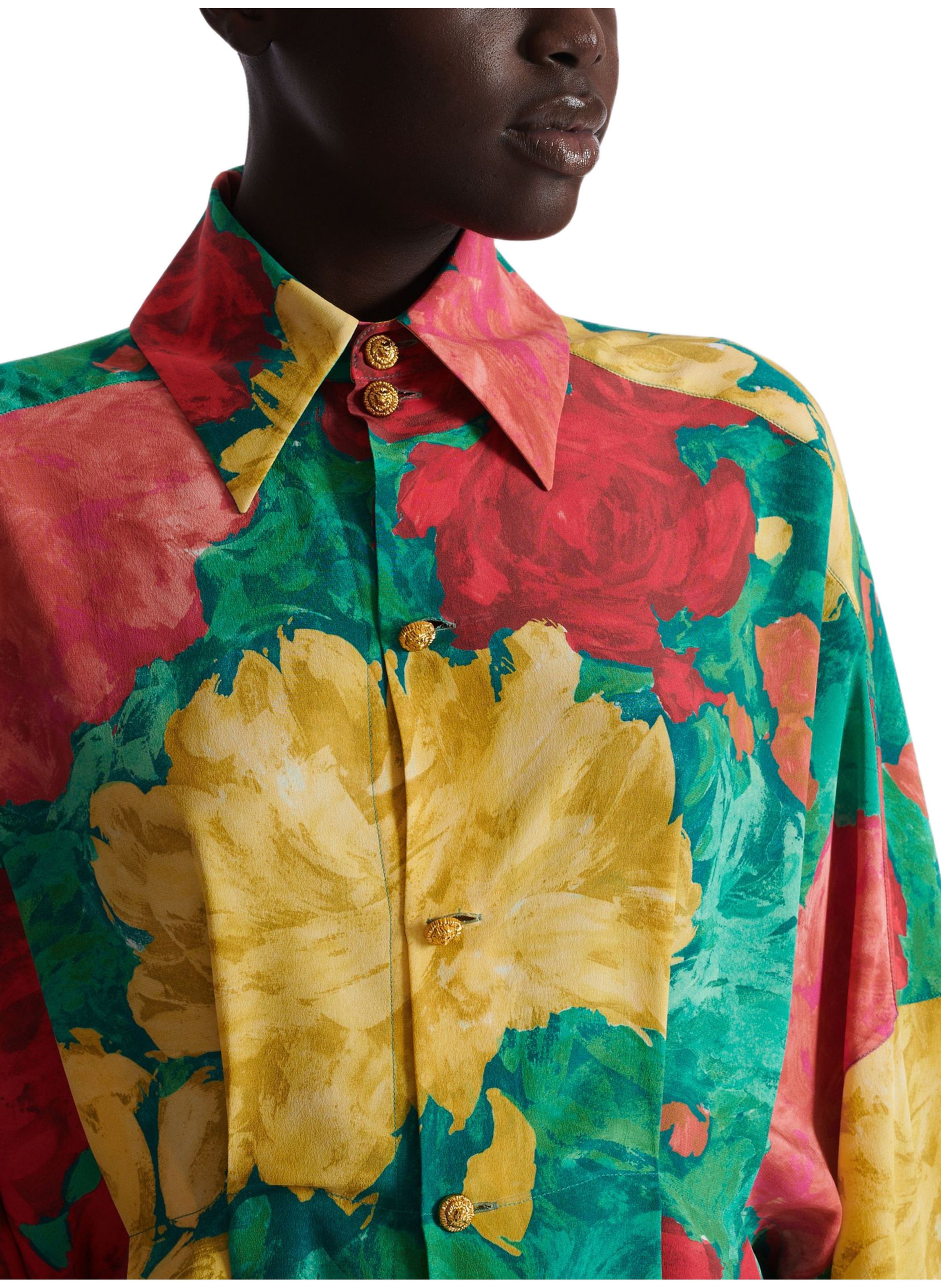 Robe-chemise en crêpe à imprimé roses BALMAIN Multicolore