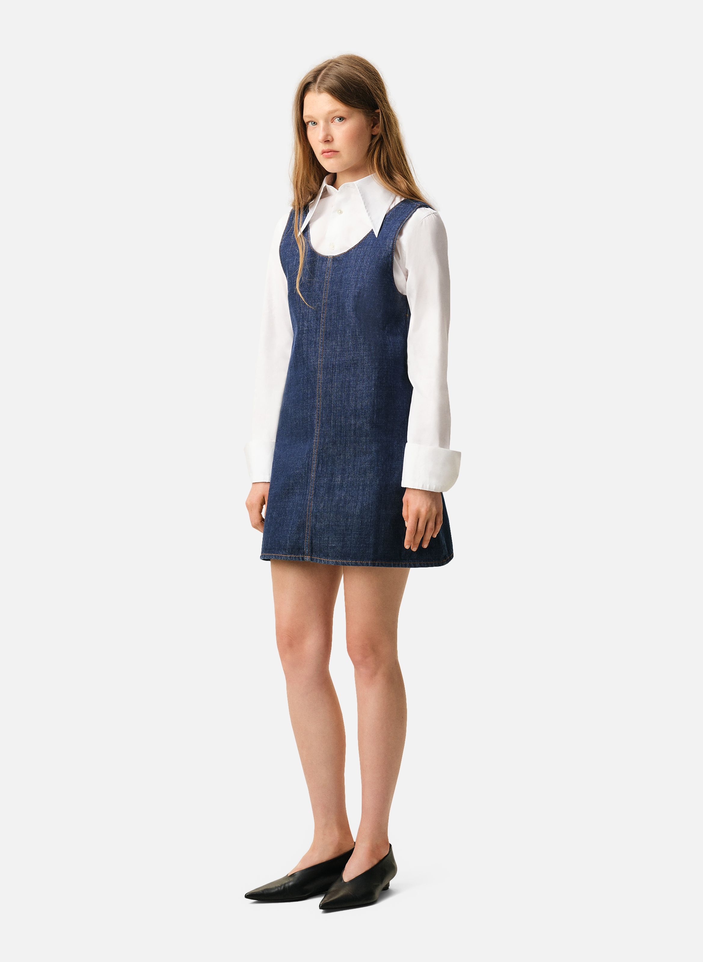 Robe courte à bretelles en coton AMI PARIS Bleu