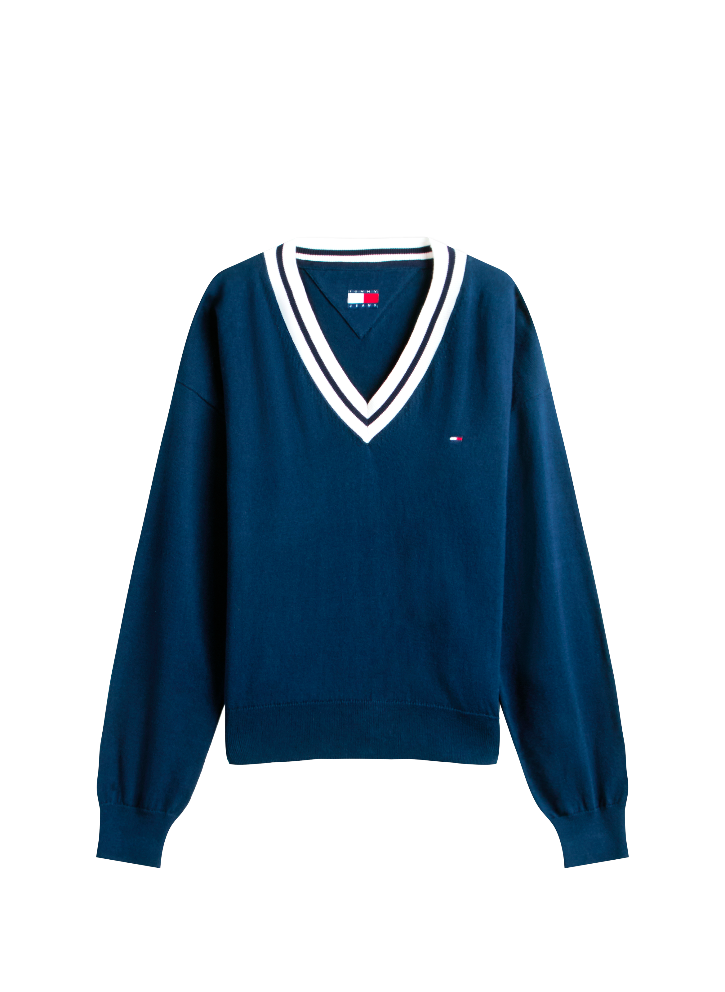 Straight V-neck cotton sweater TOMMY HILFIGER Blue