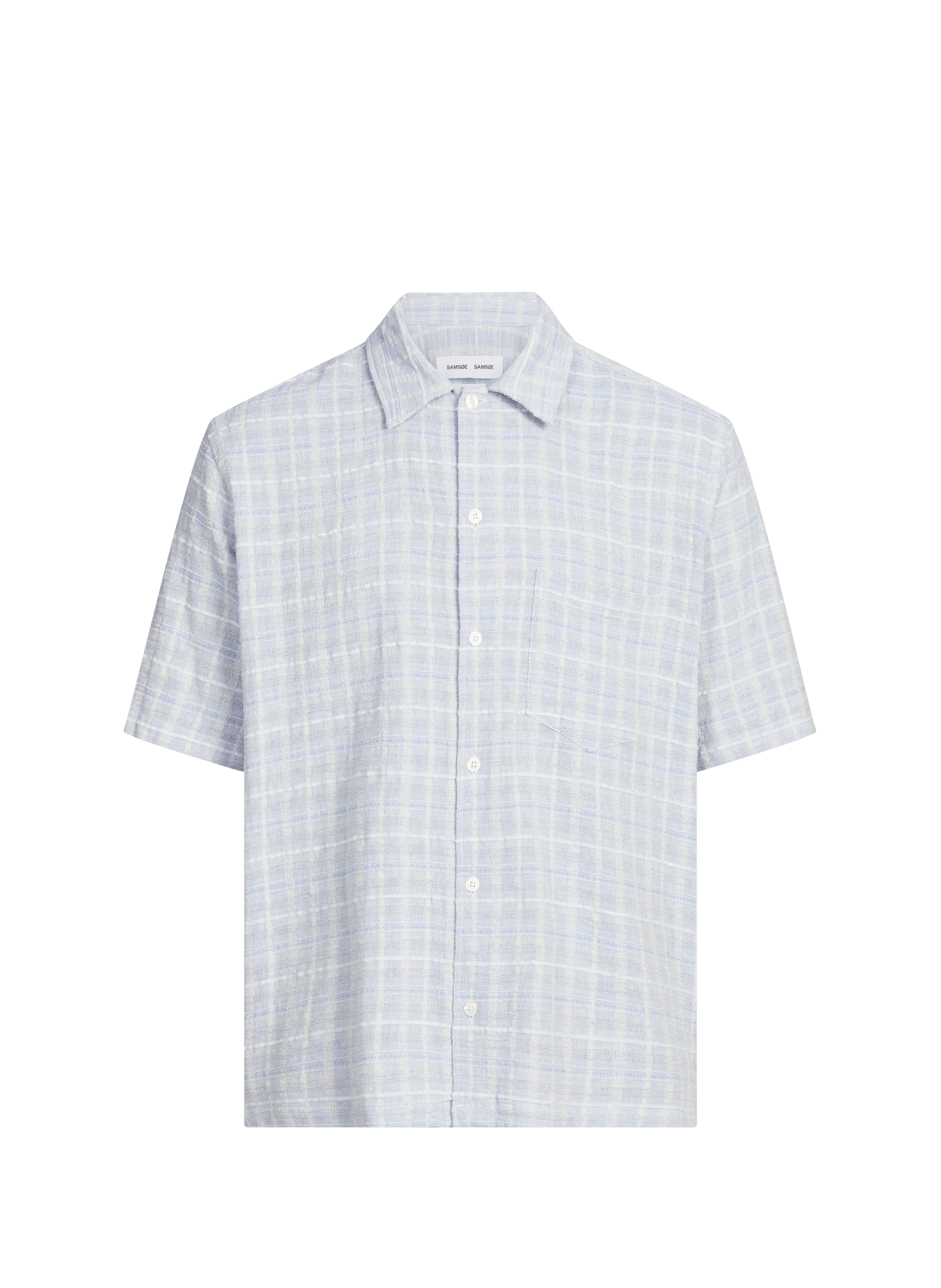 Chemise manches courtes à carreaux en coton mélangé SAMSOE SAMSOE Bleu