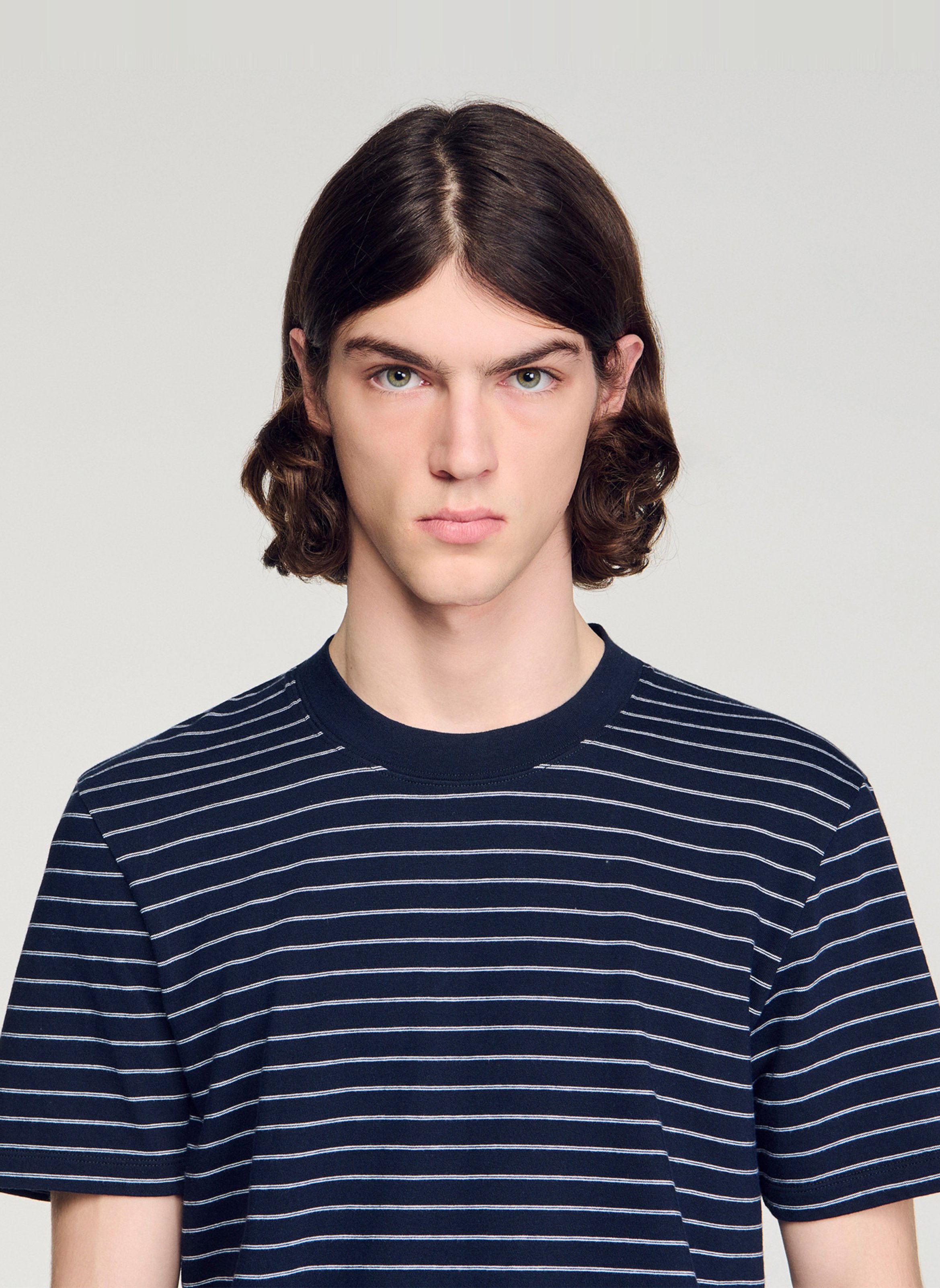 Tee-shirt col rond à rayures SANDRO Bleu