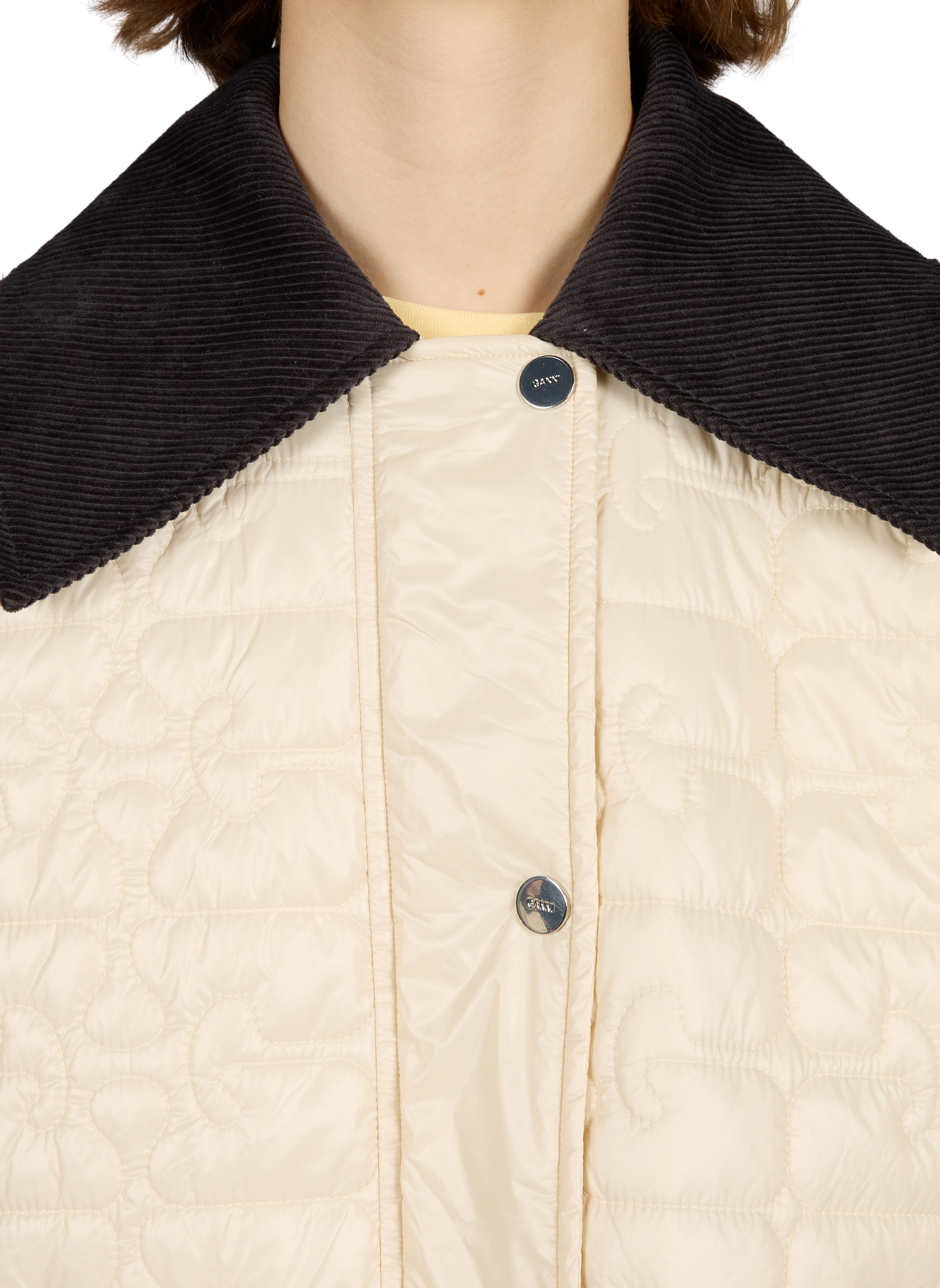 Shiny Quilt padded jacket with contrasting collar GANNI Khaki